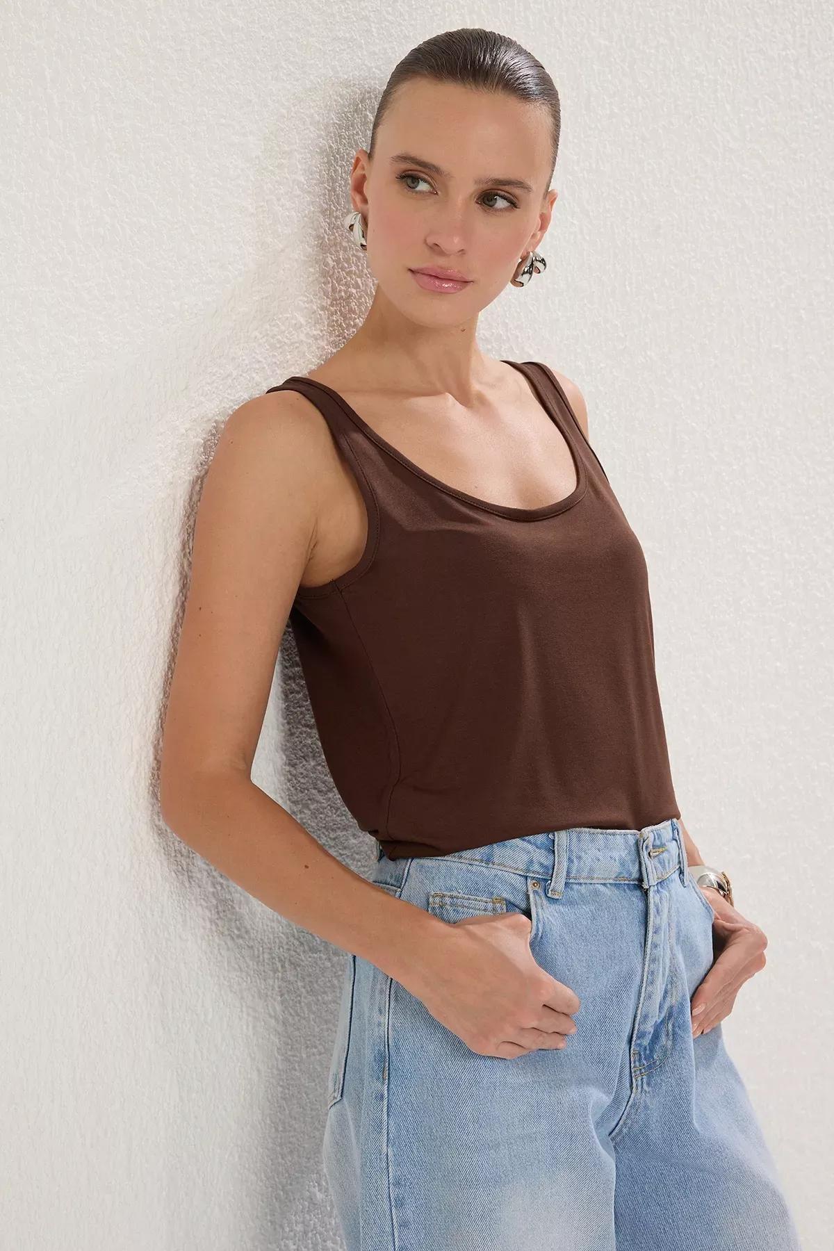 Brown Regular Knitted Undershirt, , large image number 0