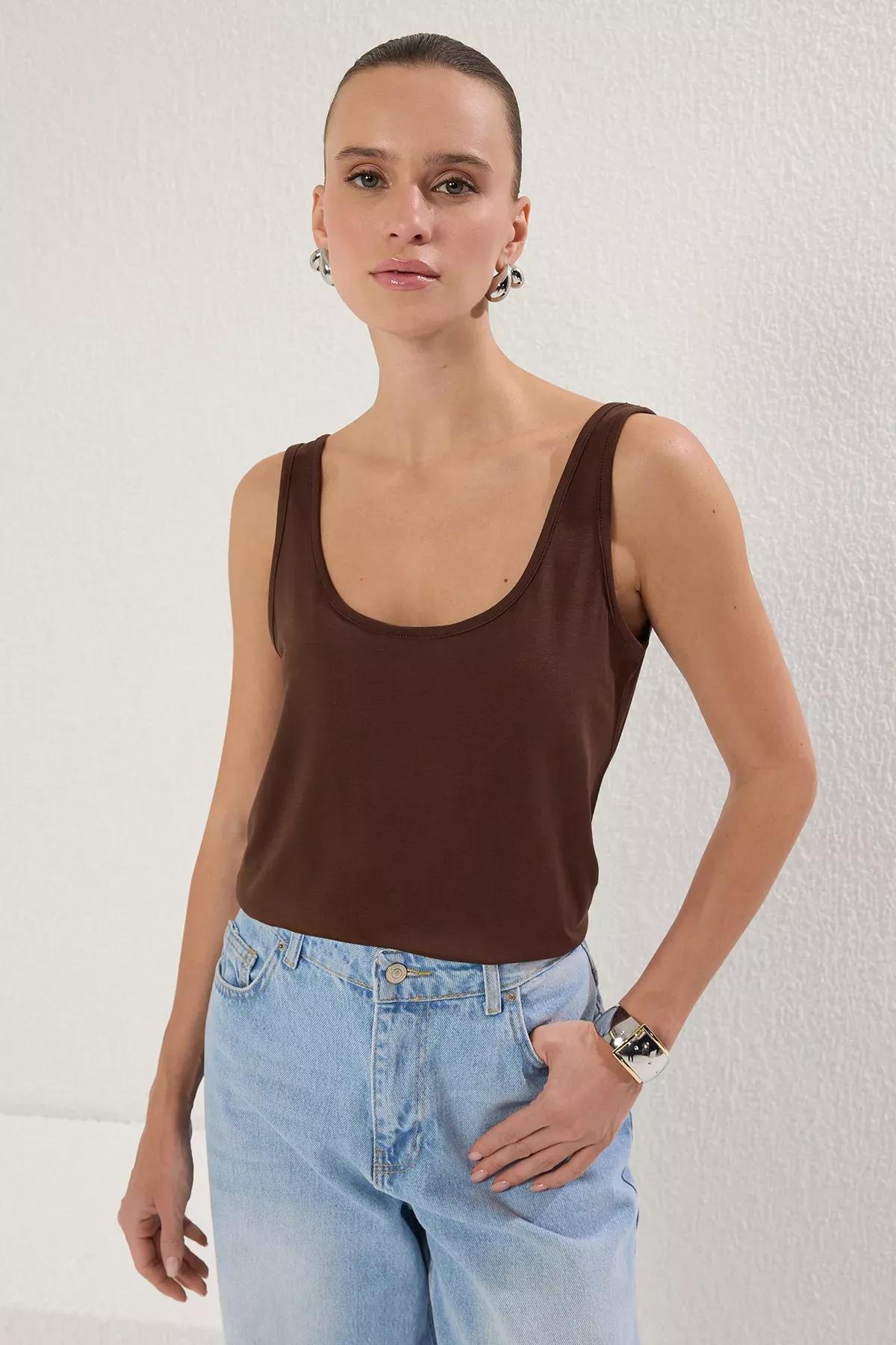 Brown Regular Knitted Undershirt, , large image number 1