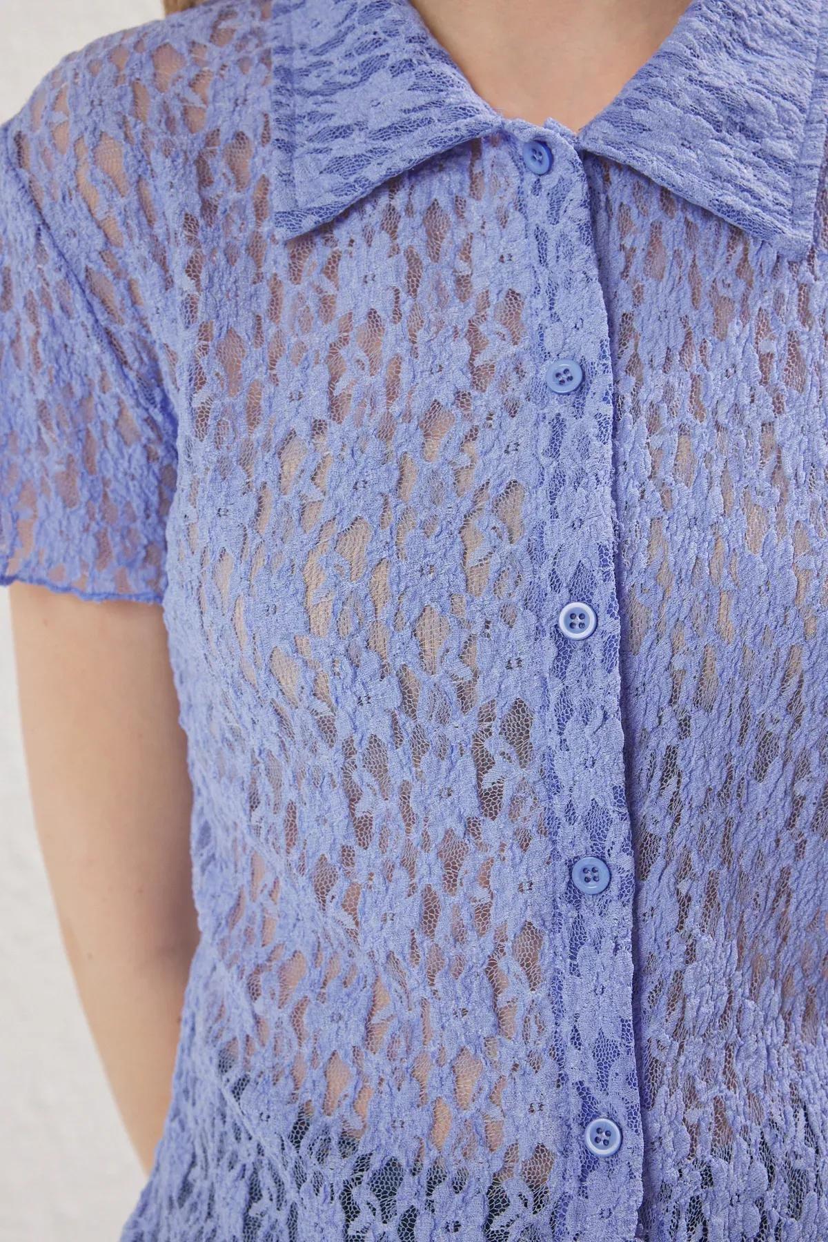 Blue Lace Polo Blouse, LIGHT BLUE, large image number 2