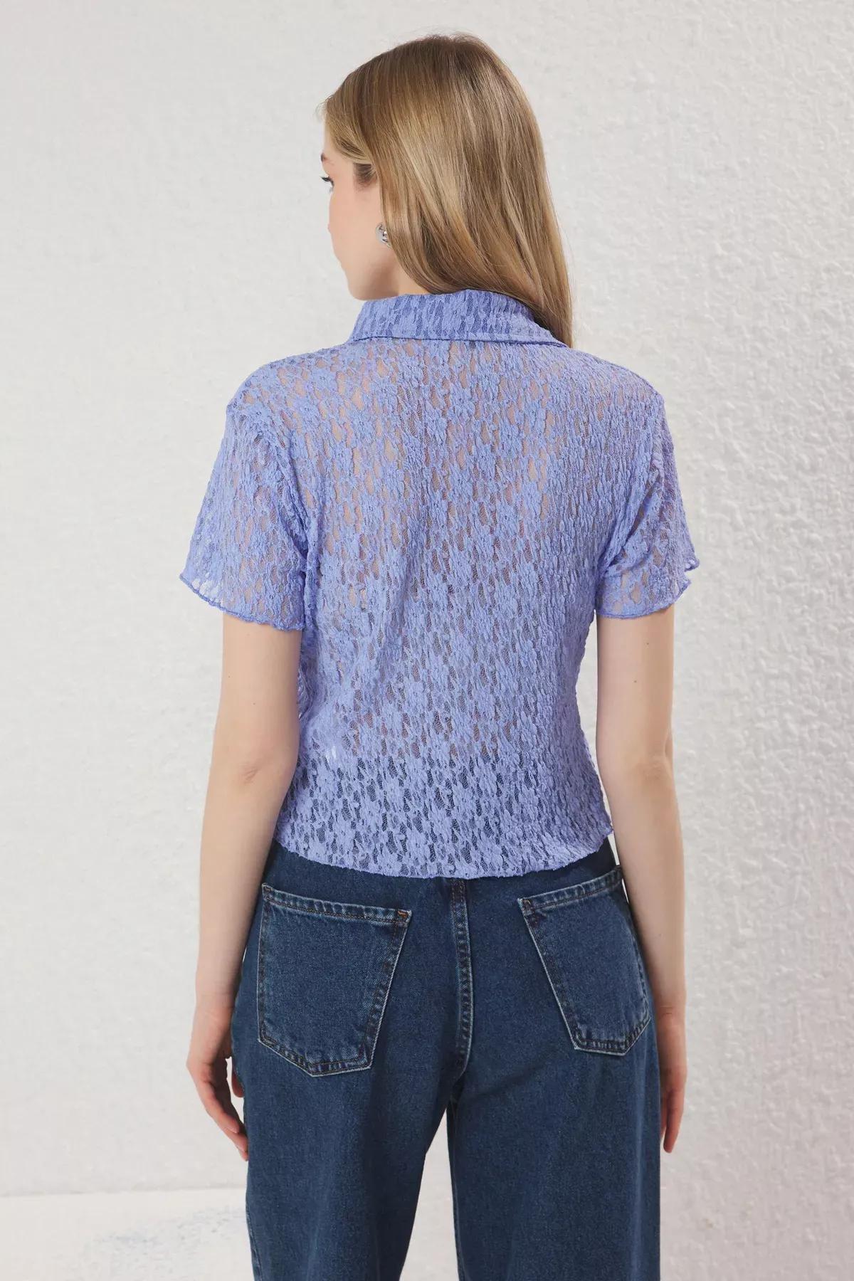 Blue Lace Polo Blouse, LIGHT BLUE, large image number 3
