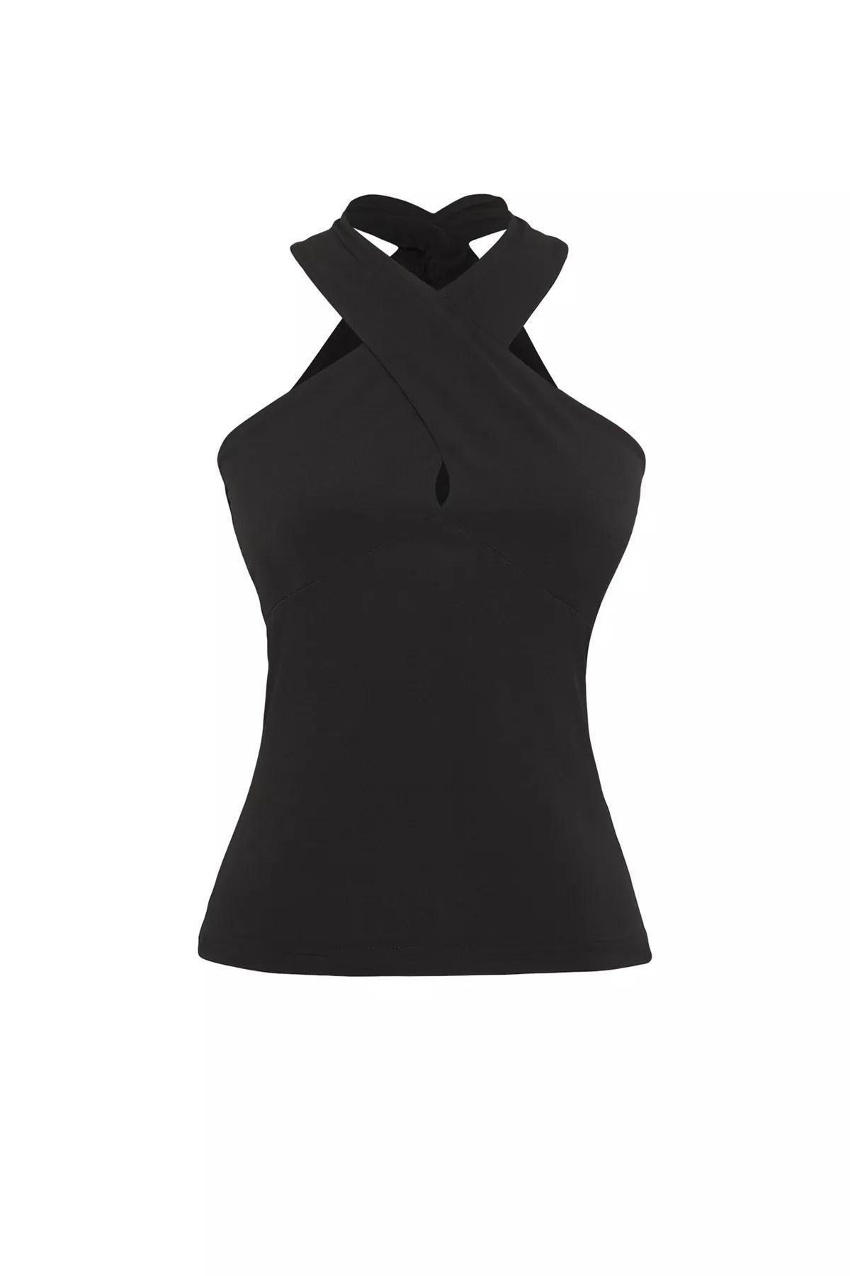 Black Halter Body-Smoothing Blouse, , large image number 0