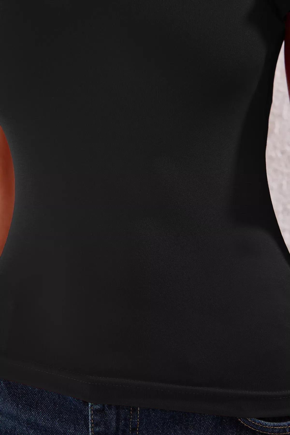 Black Asymmetric Stretchy Blouse, , large image number 2
