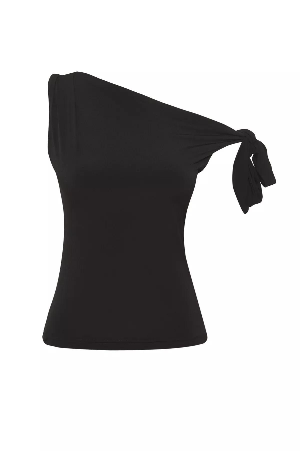 Black Asymmetric Stretchy Blouse, , large image number 3