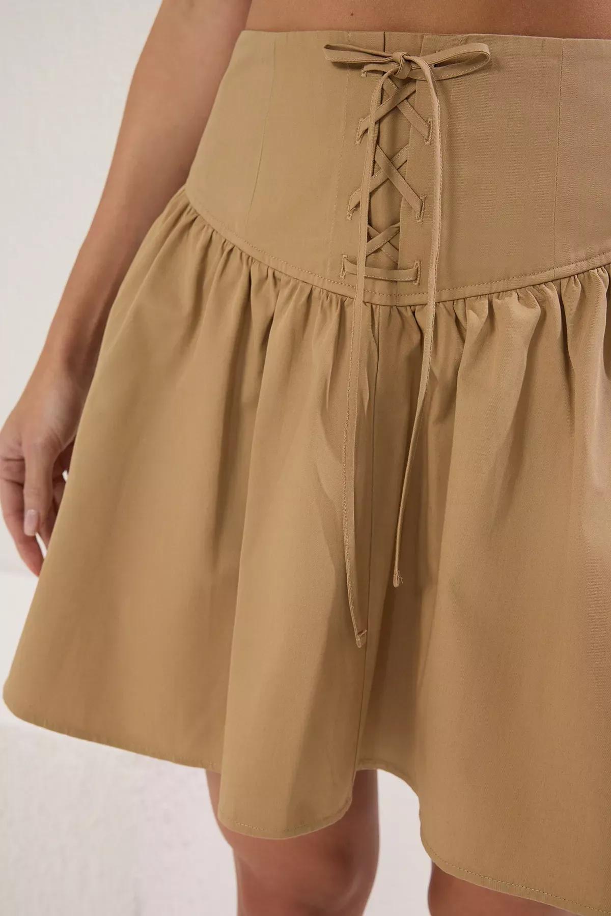 Brown Woven Flared Skirt, Mink, large image number 2
