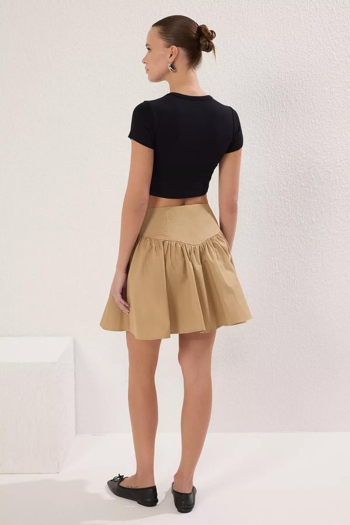 Brown Woven Flared Skirt, Mink, large image number 3
