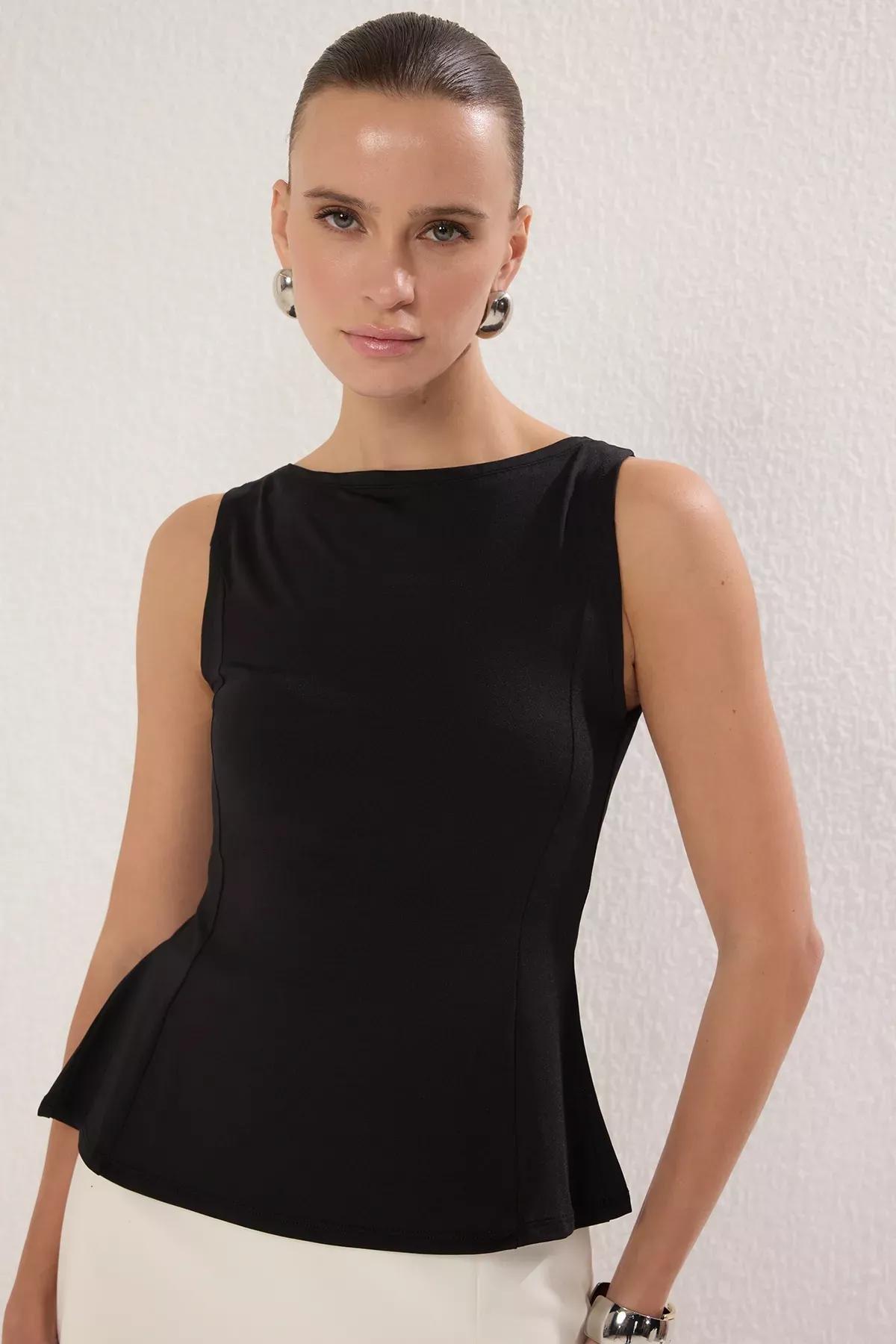 Black PePurple Smoothing Knit Blouse, BLACK, large image number 0