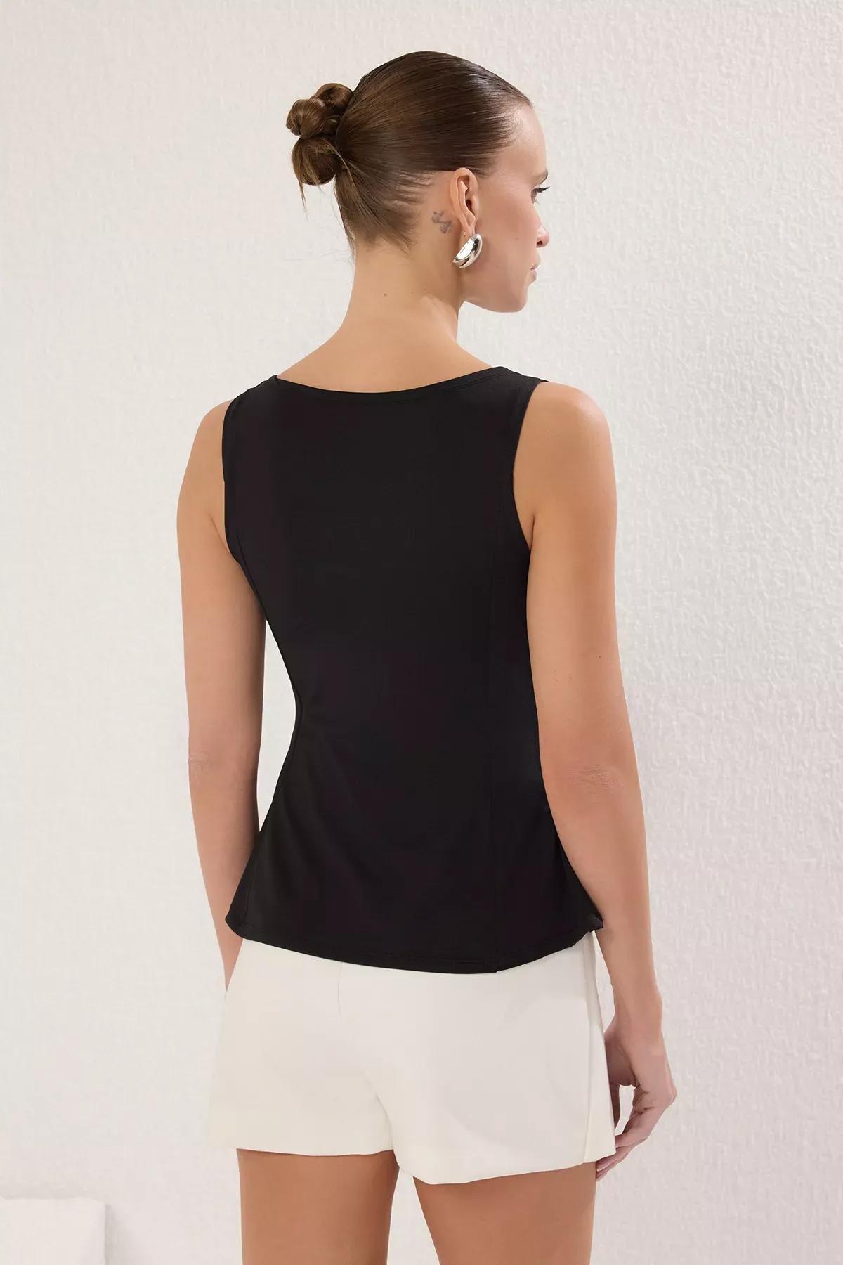 Black PePurple Smoothing Knit Blouse, BLACK, large image number 3