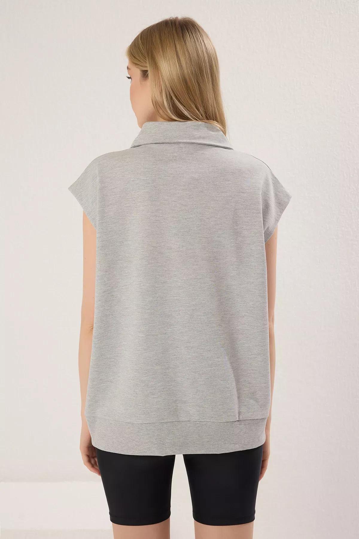 Grey Melange Slogan Printed Knit T-shirt, , large image number 3