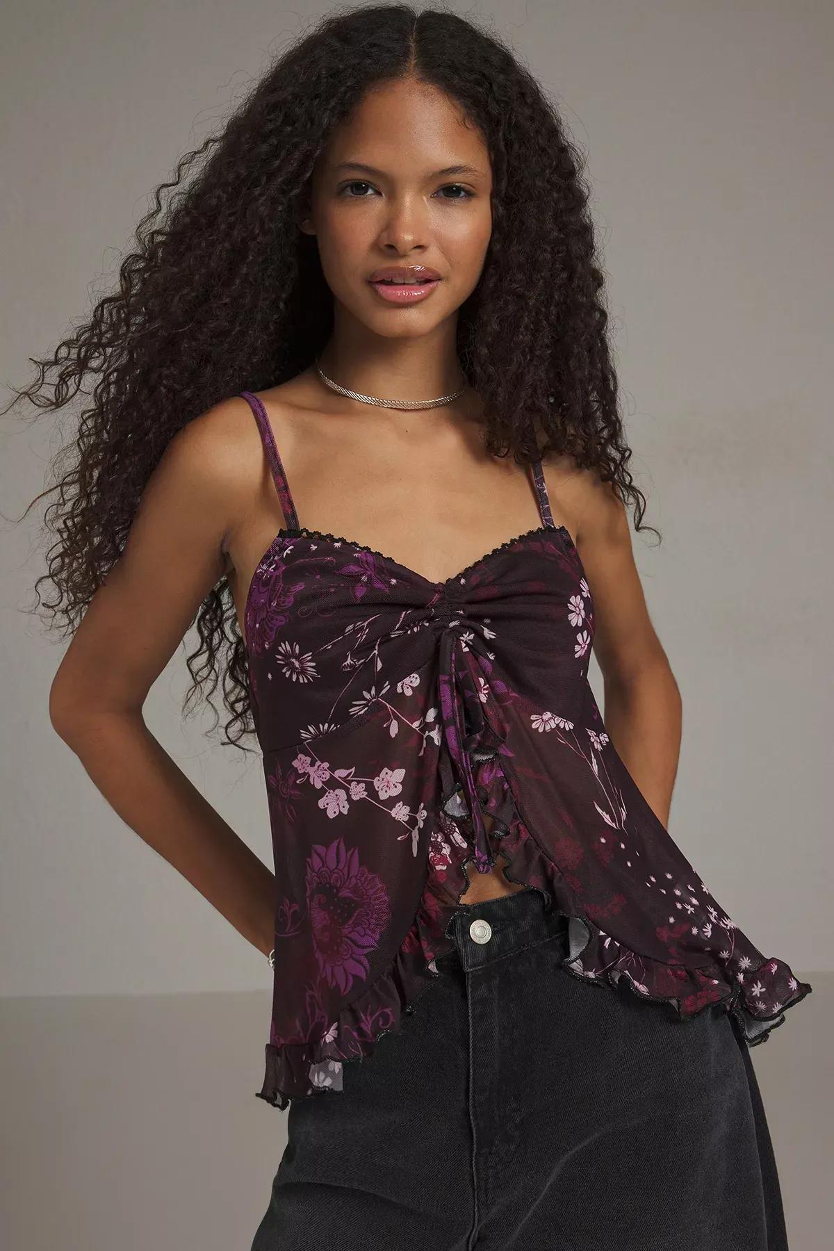 Burgundy Floral Ruffle Blouse, Burgundy, large image number 0