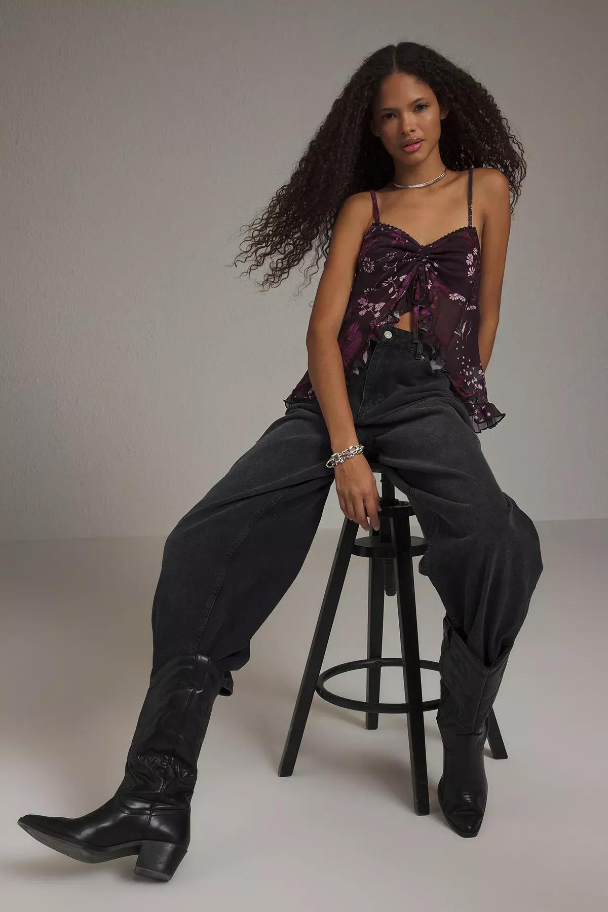 Burgundy Floral Ruffle Blouse, Burgundy, large image number 1