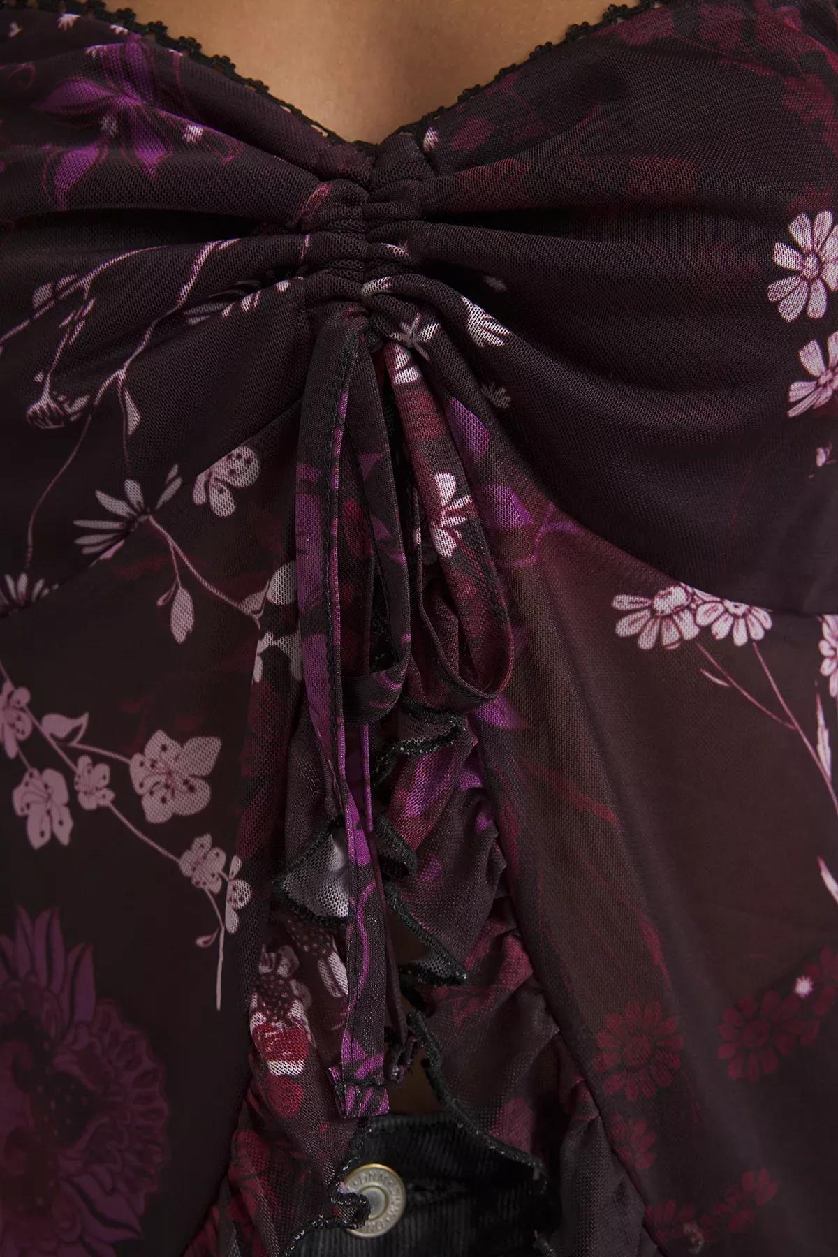 Burgundy Floral Ruffle Blouse, Burgundy, large image number 2
