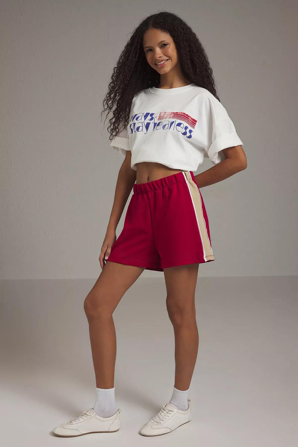 Burgundy Color Block Shorts, Burgundy, large image number 0