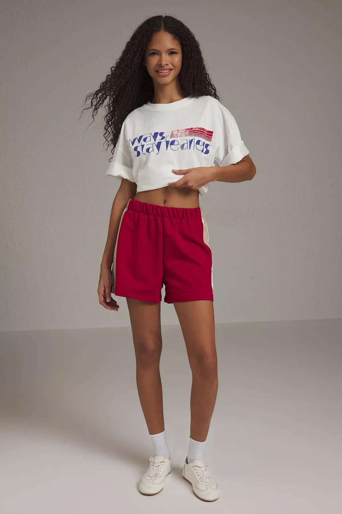 Burgundy Color Block Shorts, Burgundy, large image number 1