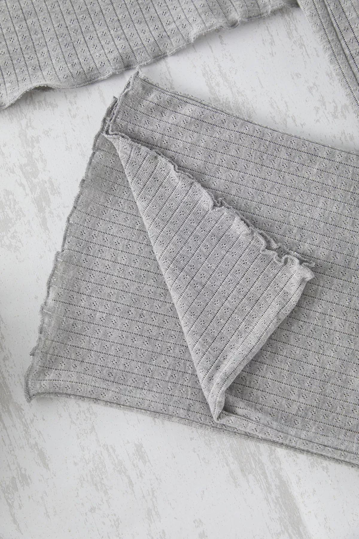 Grey Pointel Openwork Knitted Pyjamas Set, Grey, large image number 1