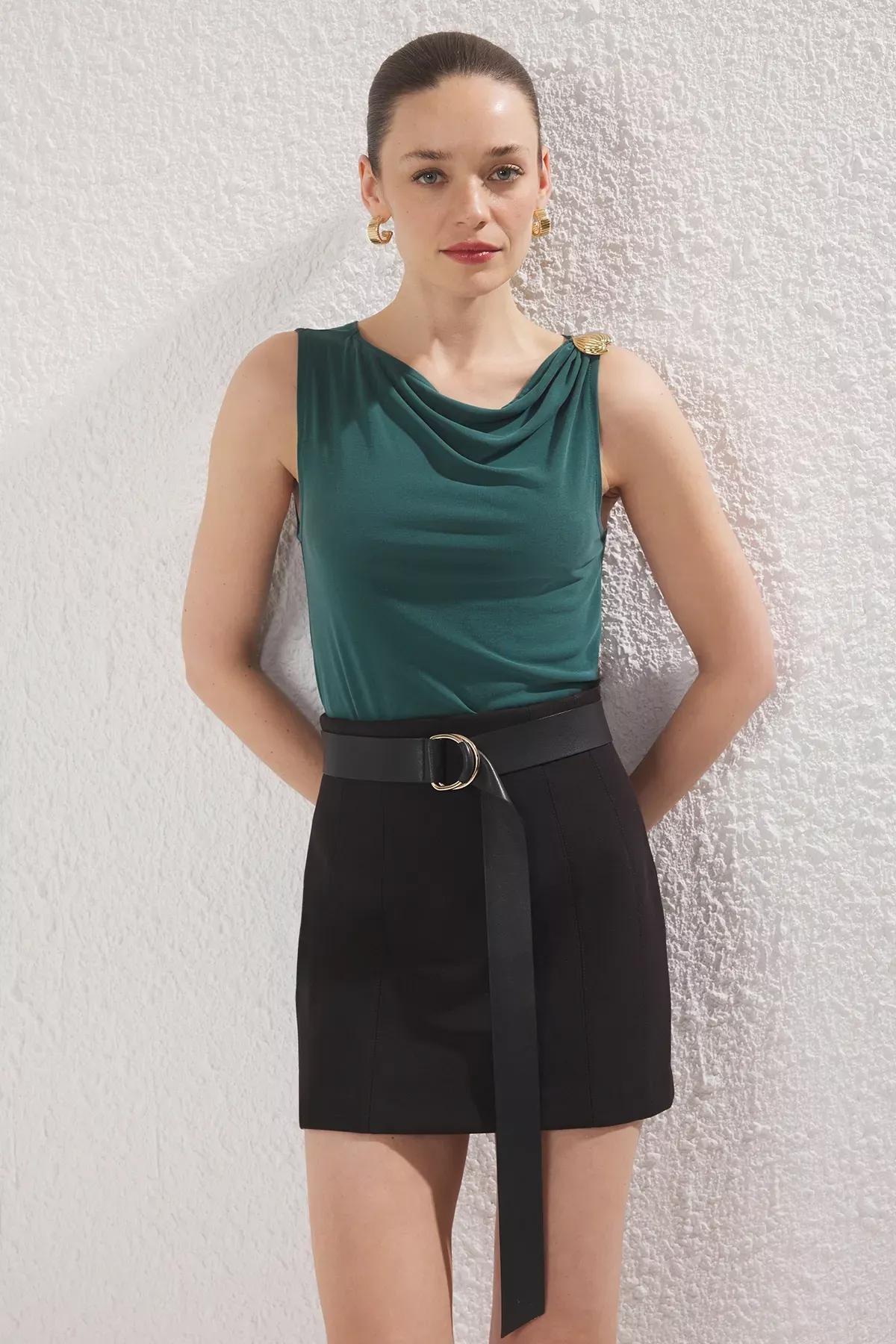 Green  Draped Blouse, Emerald, large image number 1