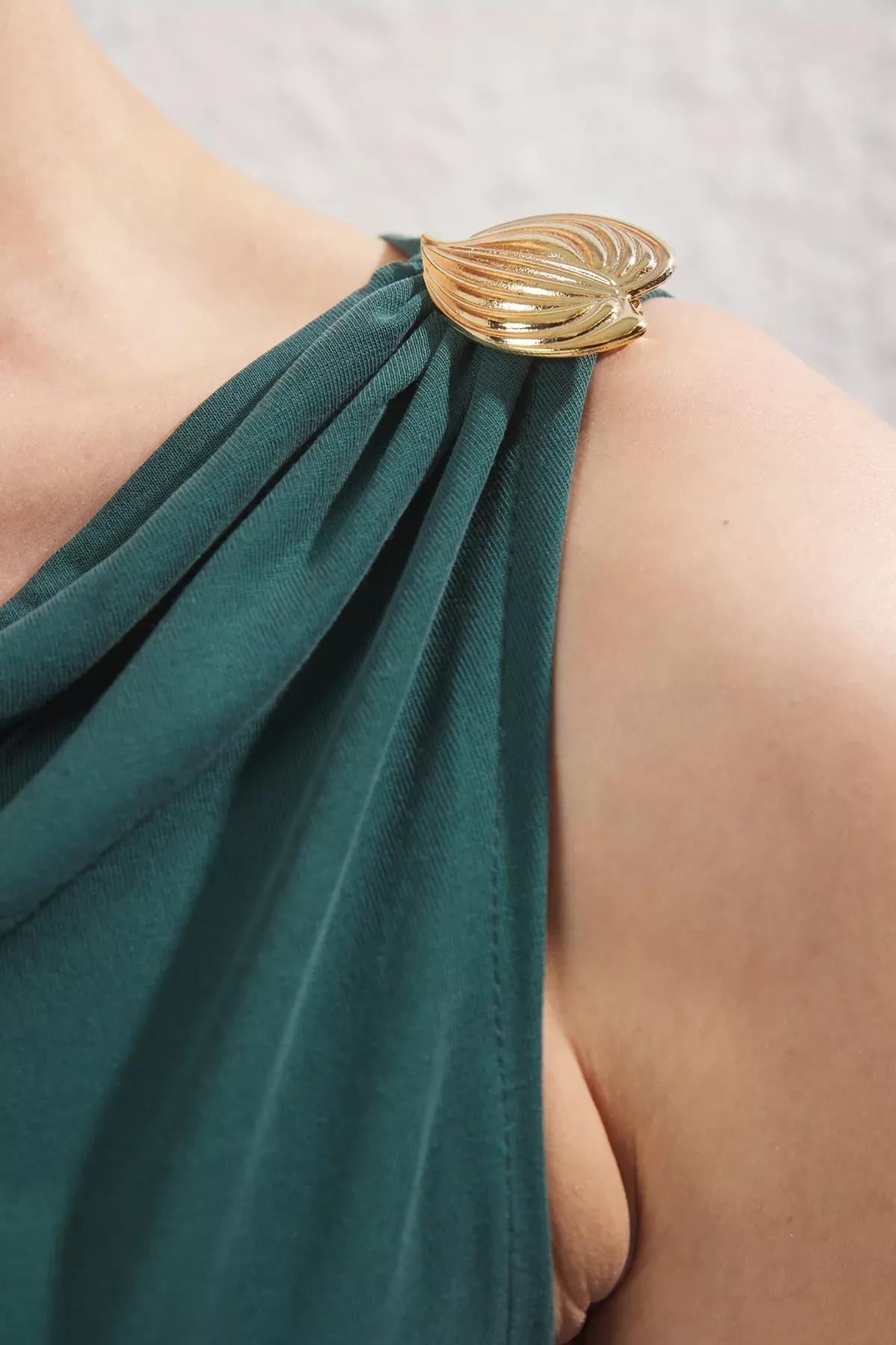 Green  Draped Blouse, Emerald, large image number 2