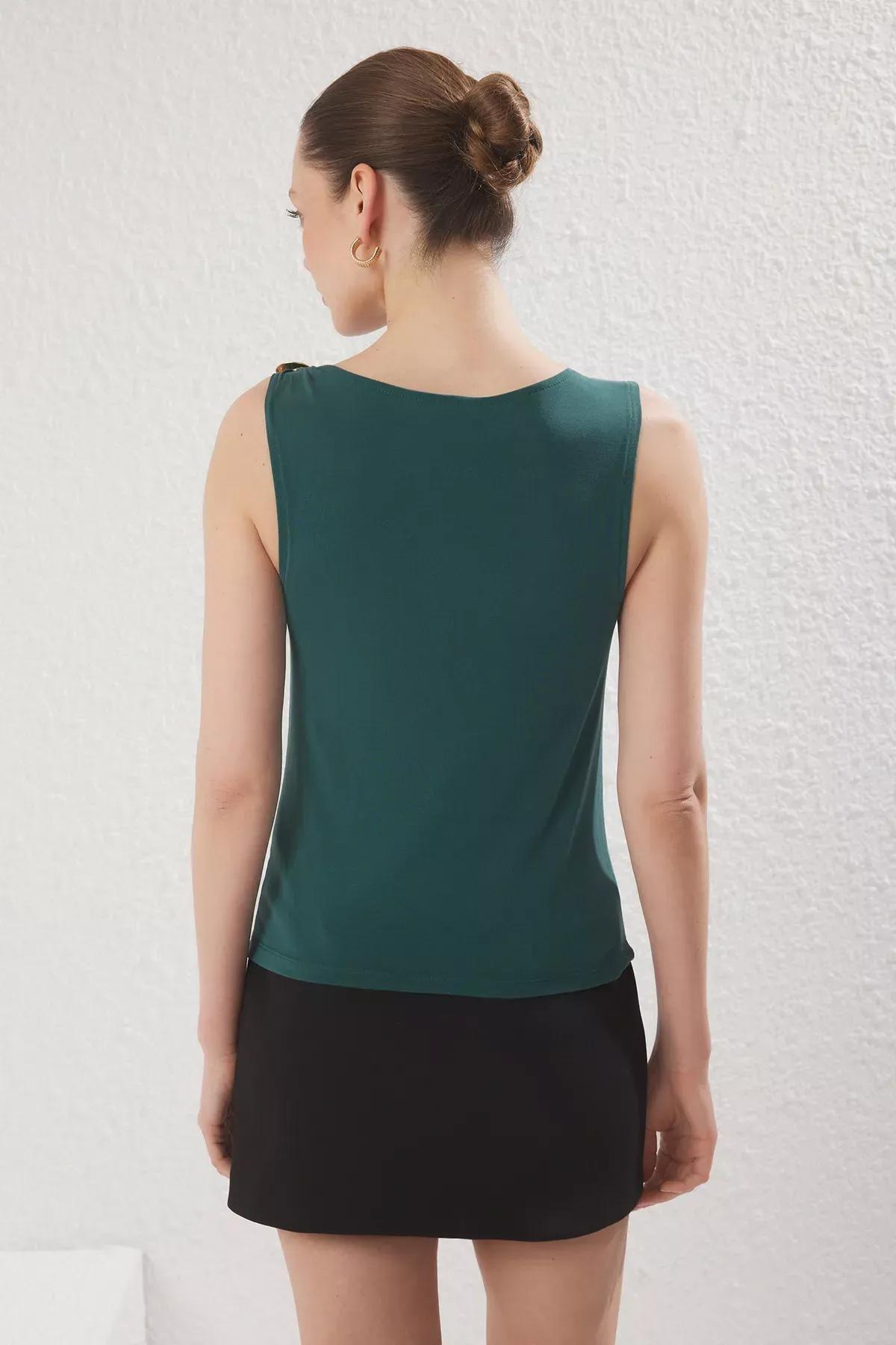 Green  Draped Blouse, Emerald, large image number 3