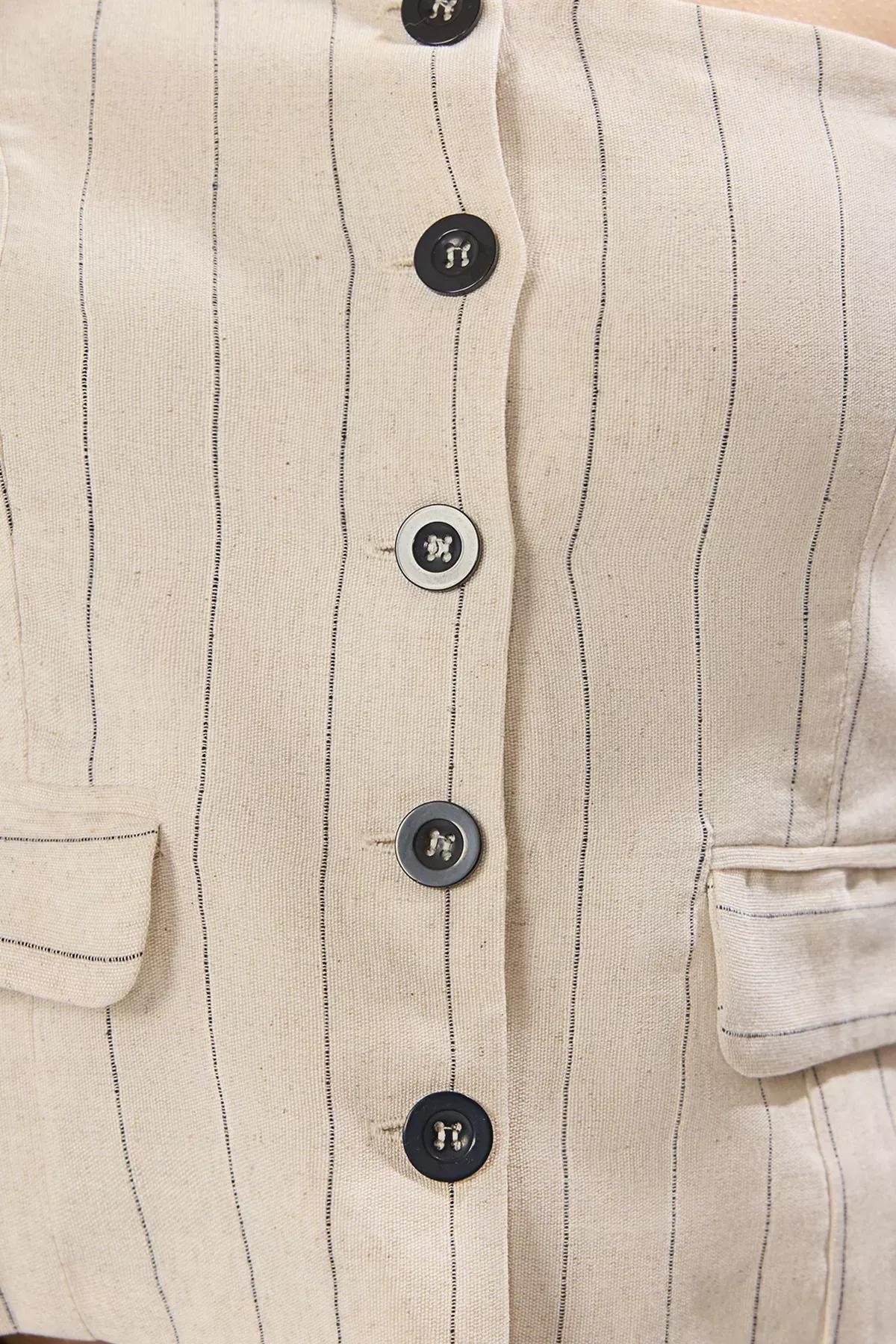 Beige Linen Look Single Sleeve Vest, Beige, large image number 2