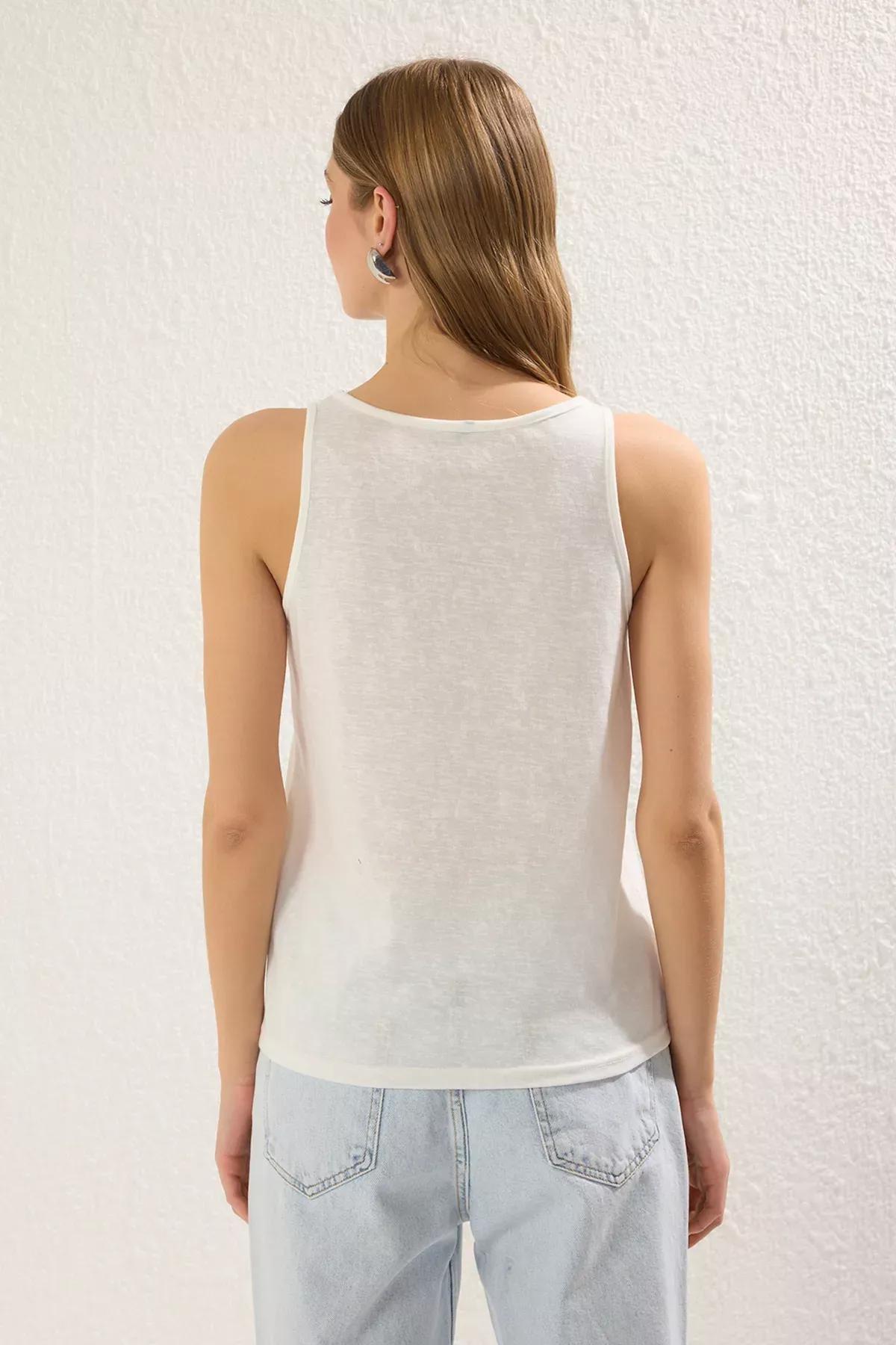 Beige Linen Look Knit Undershirt, Ecru, large image number 3