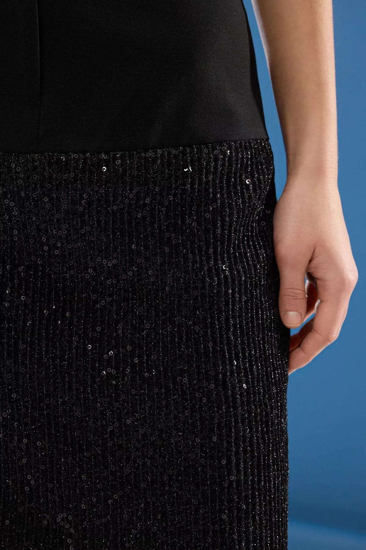 Black Sequin Midi Woven Skirt, , large image number 3