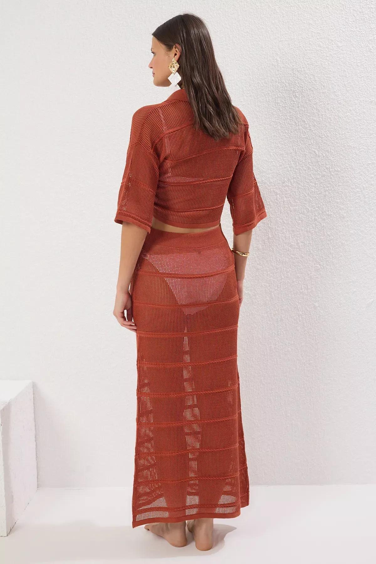 Red Midi Knit Beach Skirt, , large image number 3