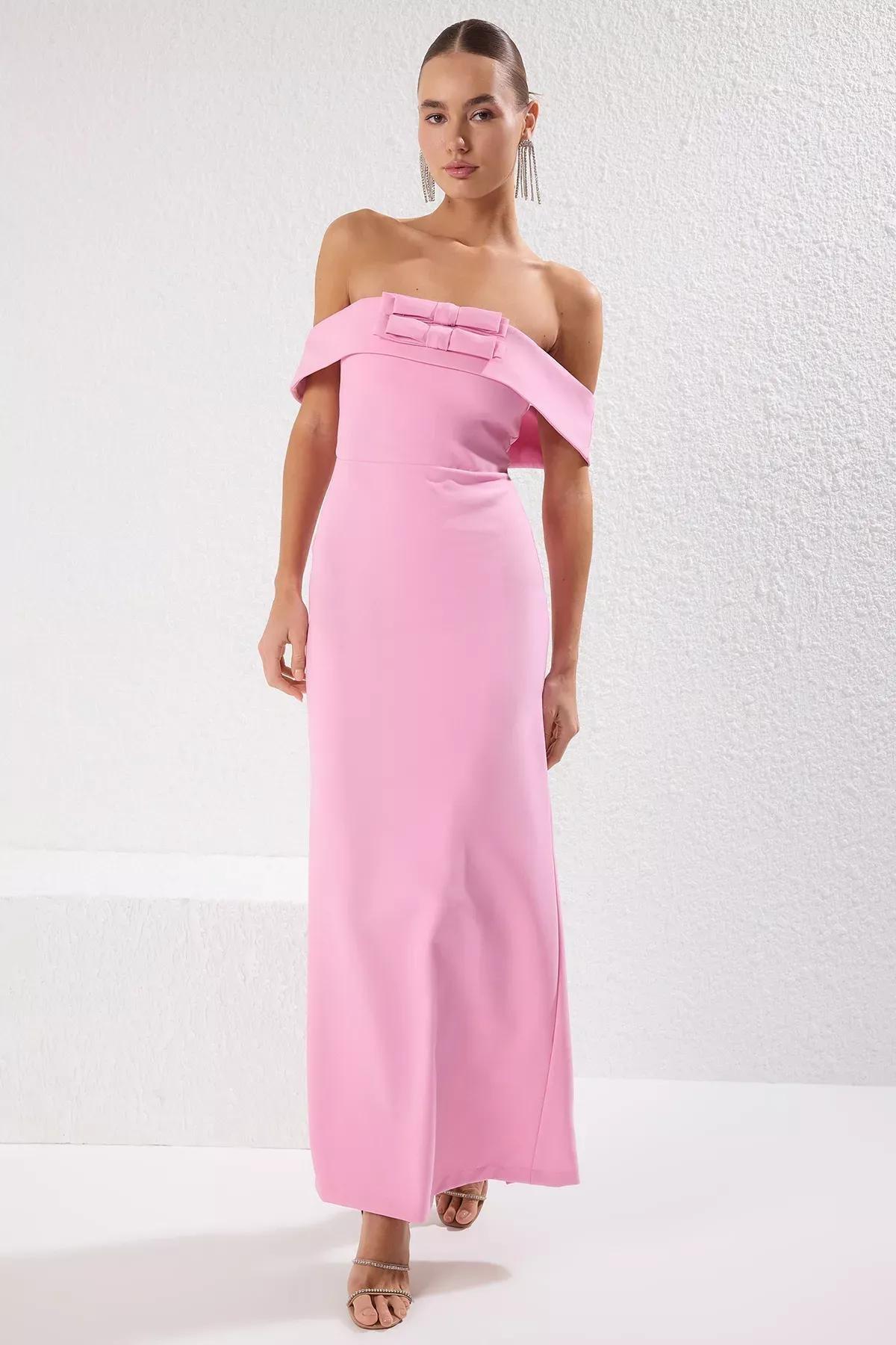 Pink Woven Long Occasionwear Dress, , large image number 0