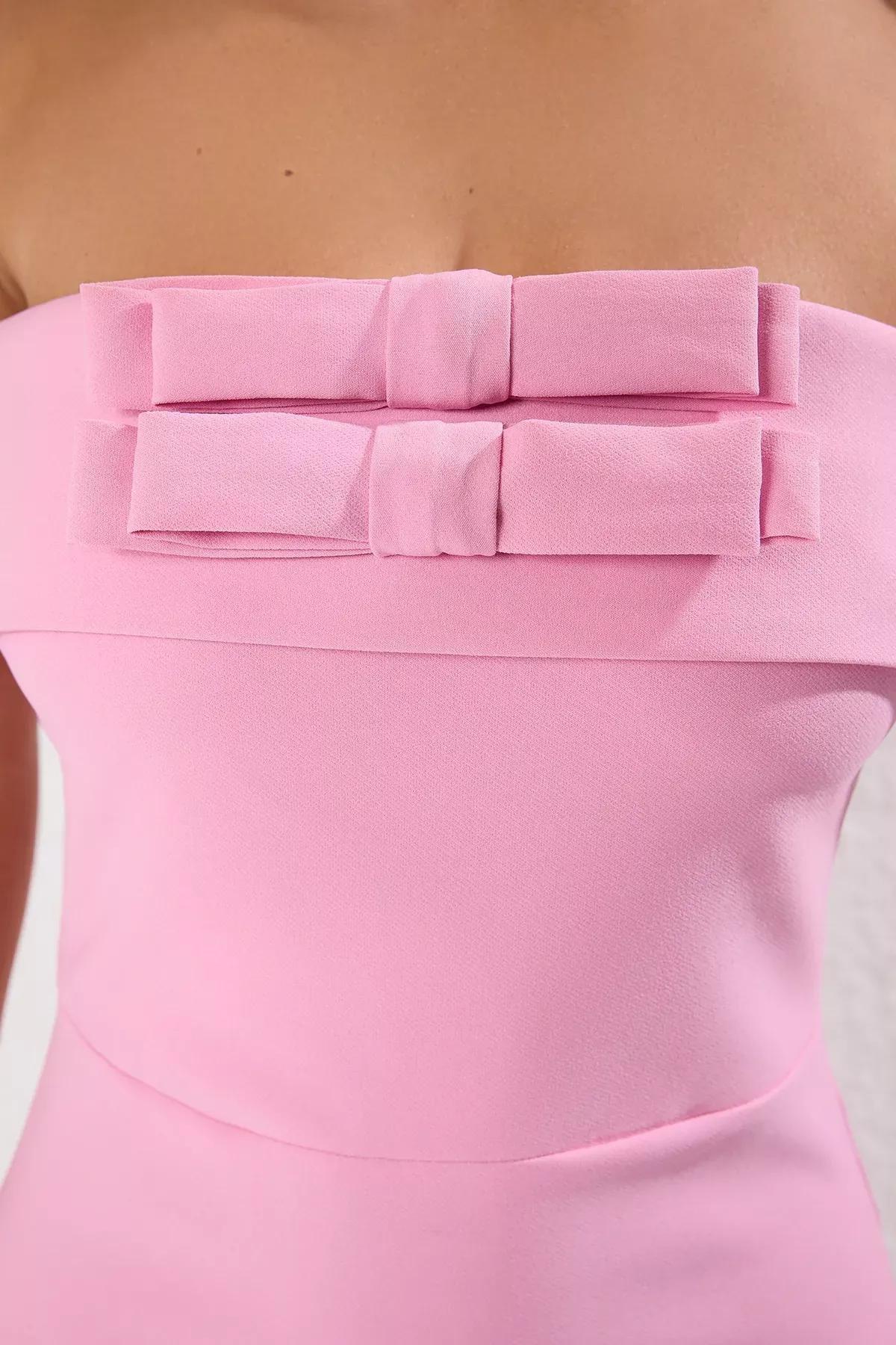 فستان مناسبات طويل منسوج، وردي, Pink, large image number 2