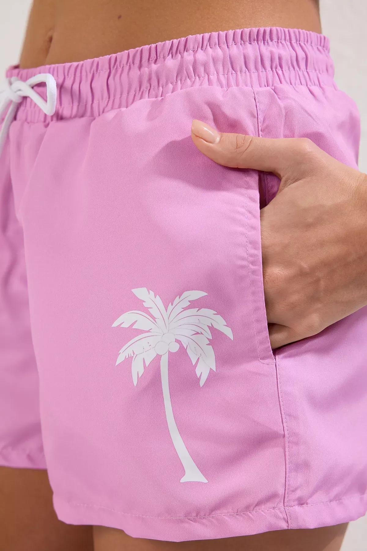 Pink Palm Printed Swim Shorts, , large image number 2