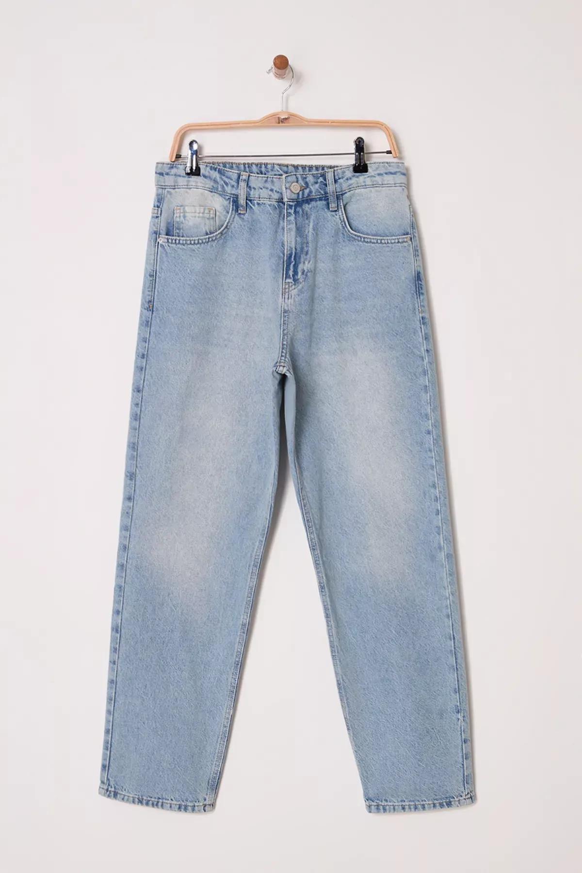 Blue Distressed Baggy Fit Jeans, , large image number 0