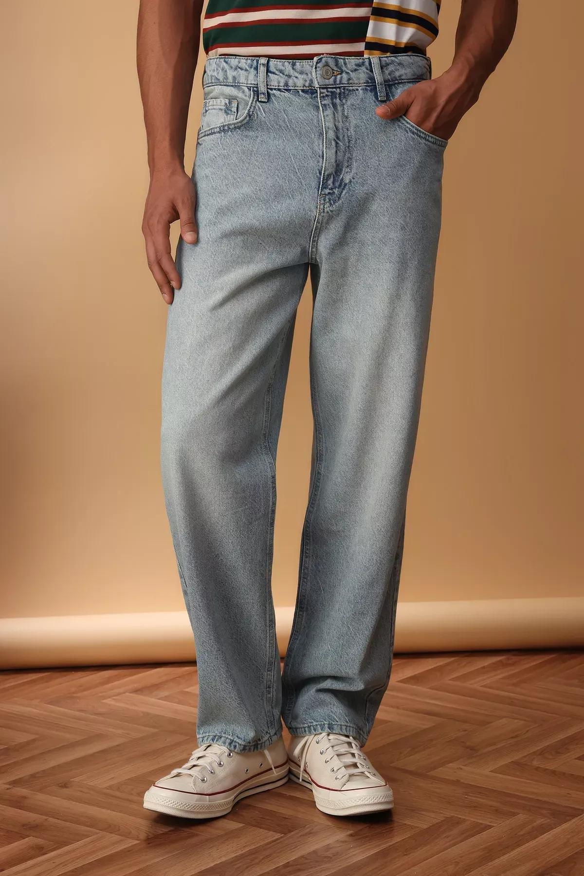 Blue Distressed Baggy Fit Jeans, , large image number 1