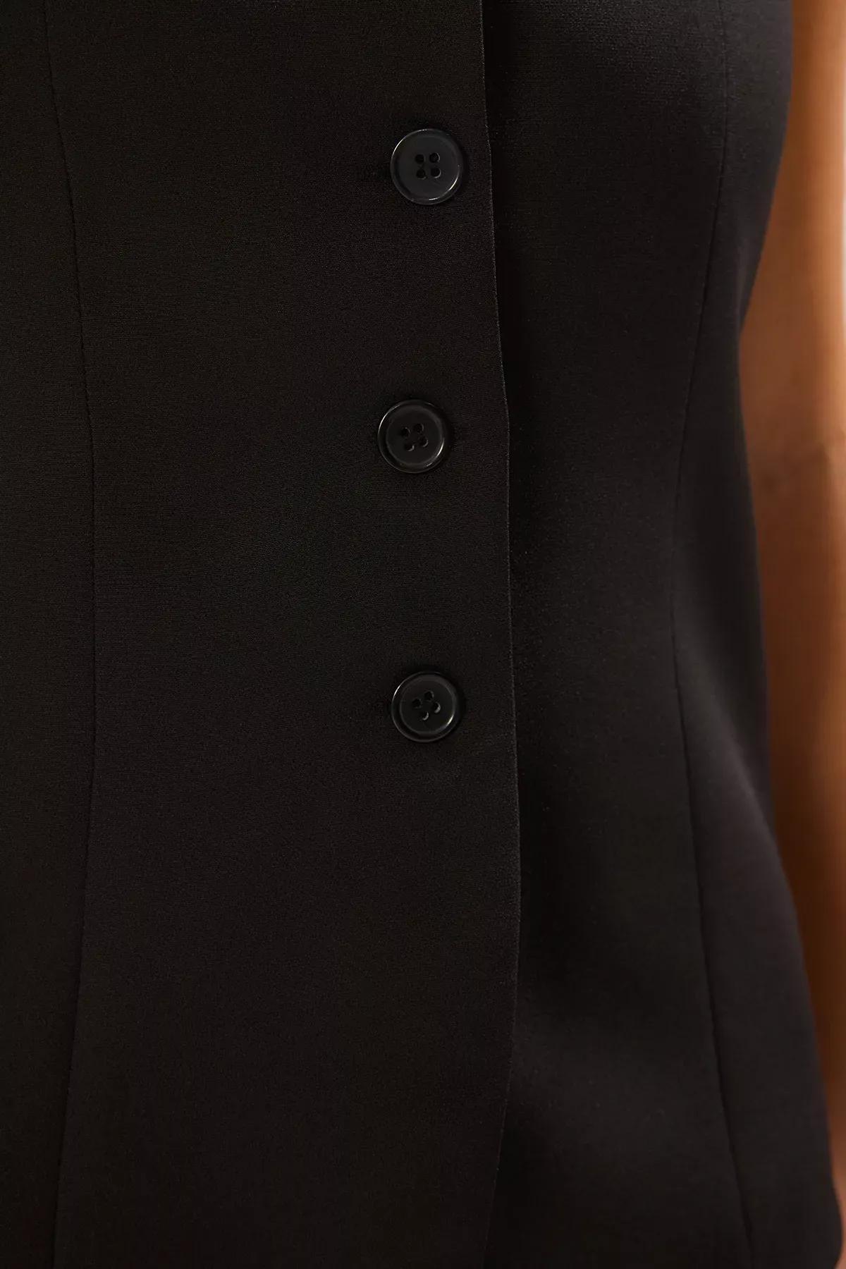 Black Regular Boat Neck Woven Vest, , large image number 3
