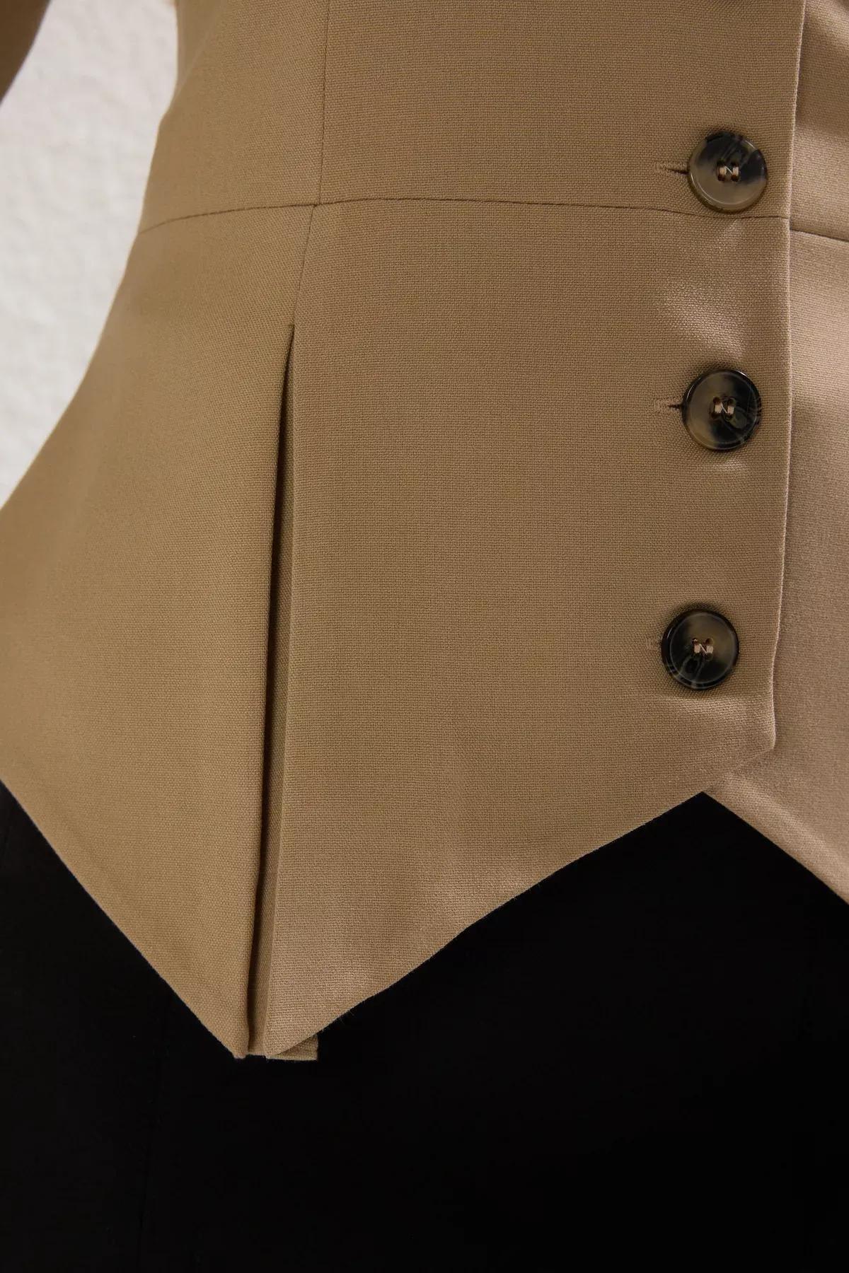 Leather Effect Single Breasted Blazer, Mink, large image number 3