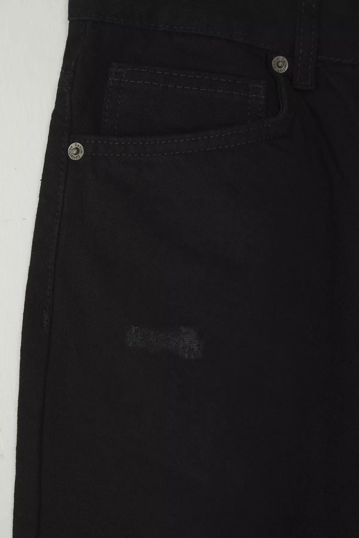Black Baggy Destroyed Denim Shorts, , large image number 3