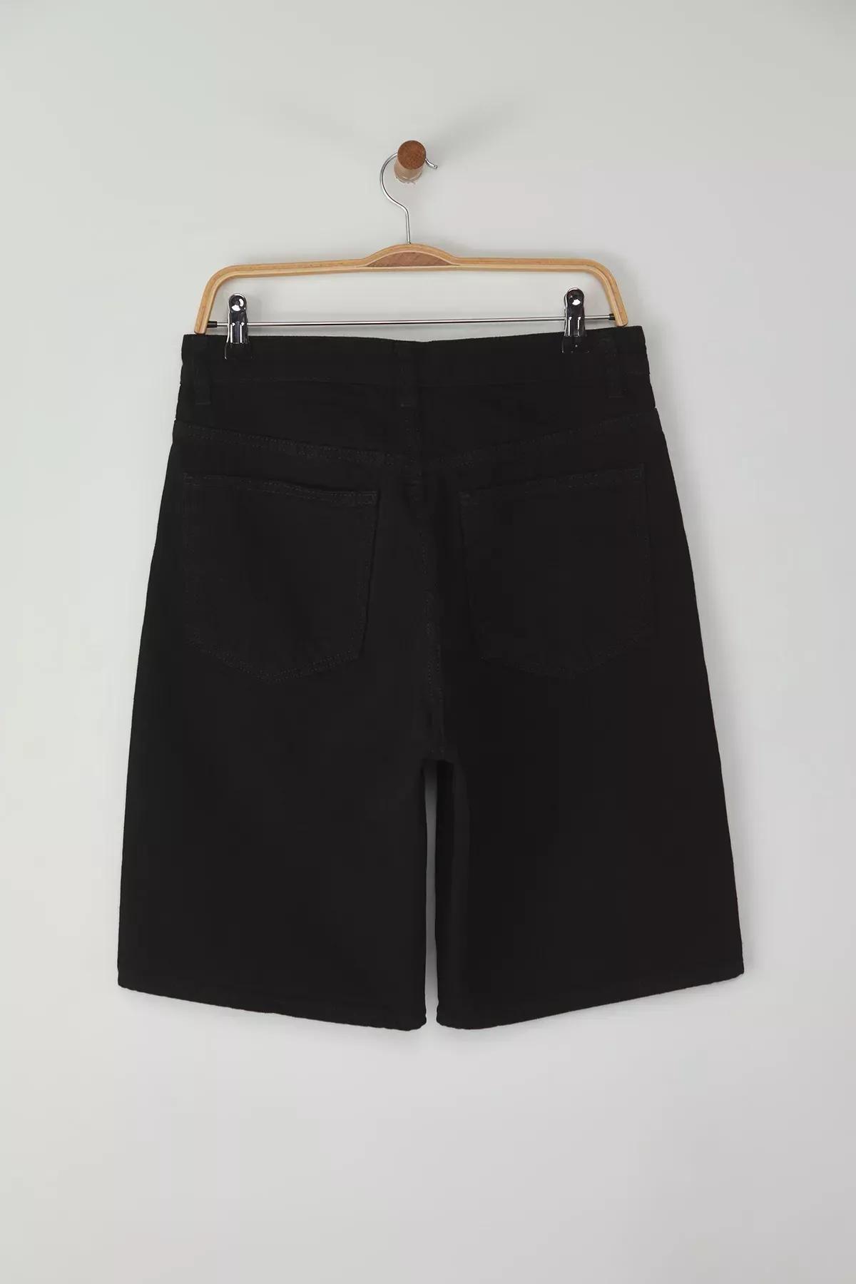 Black Baggy Destroyed Denim Shorts, , large image number 5