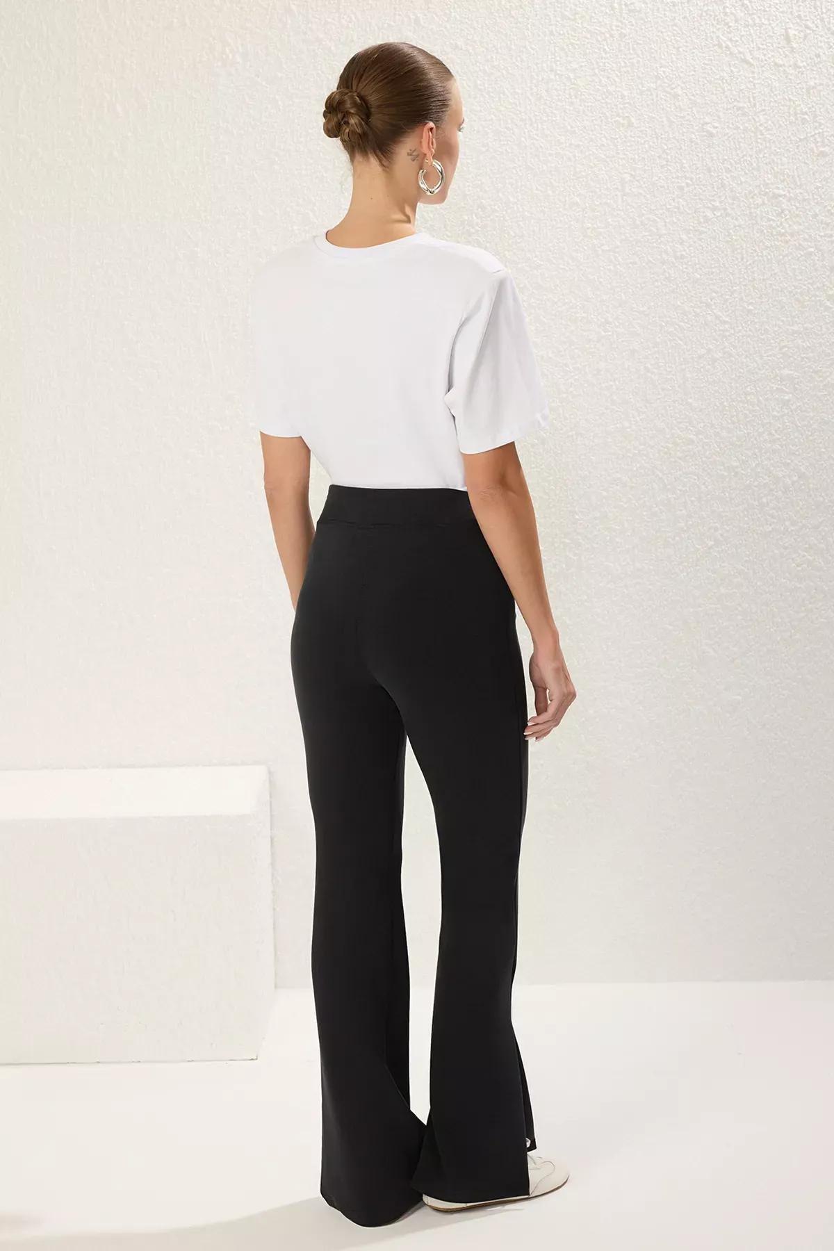 Black Wide Leg Stretch Trousers, BLACK, large image number 3