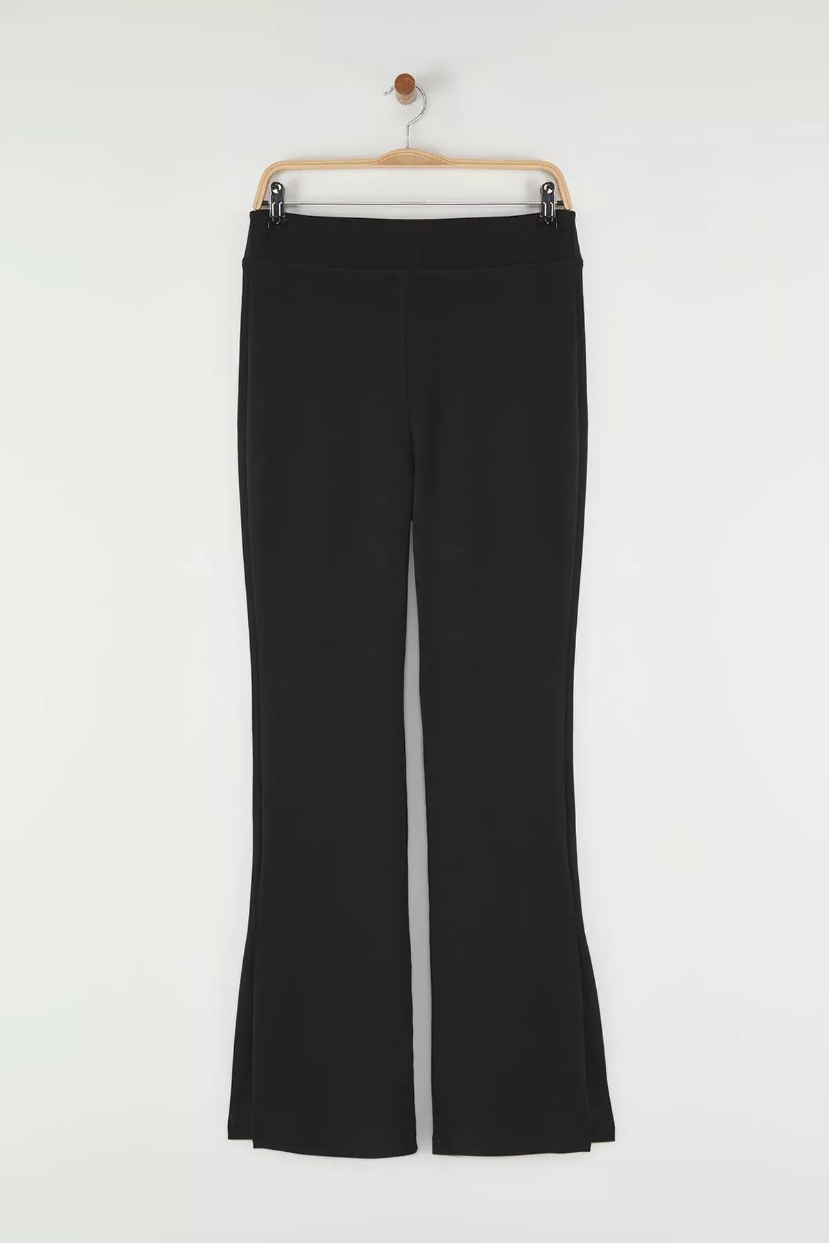 Black Wide Leg Stretch Trousers, BLACK, large image number 4