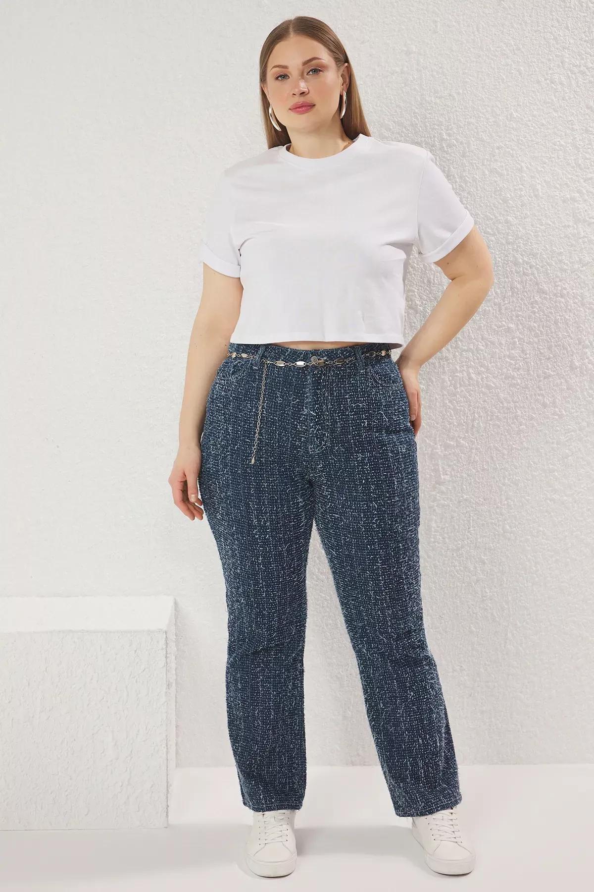 Blue Textured Straight Fit Jeans, , large image number 0