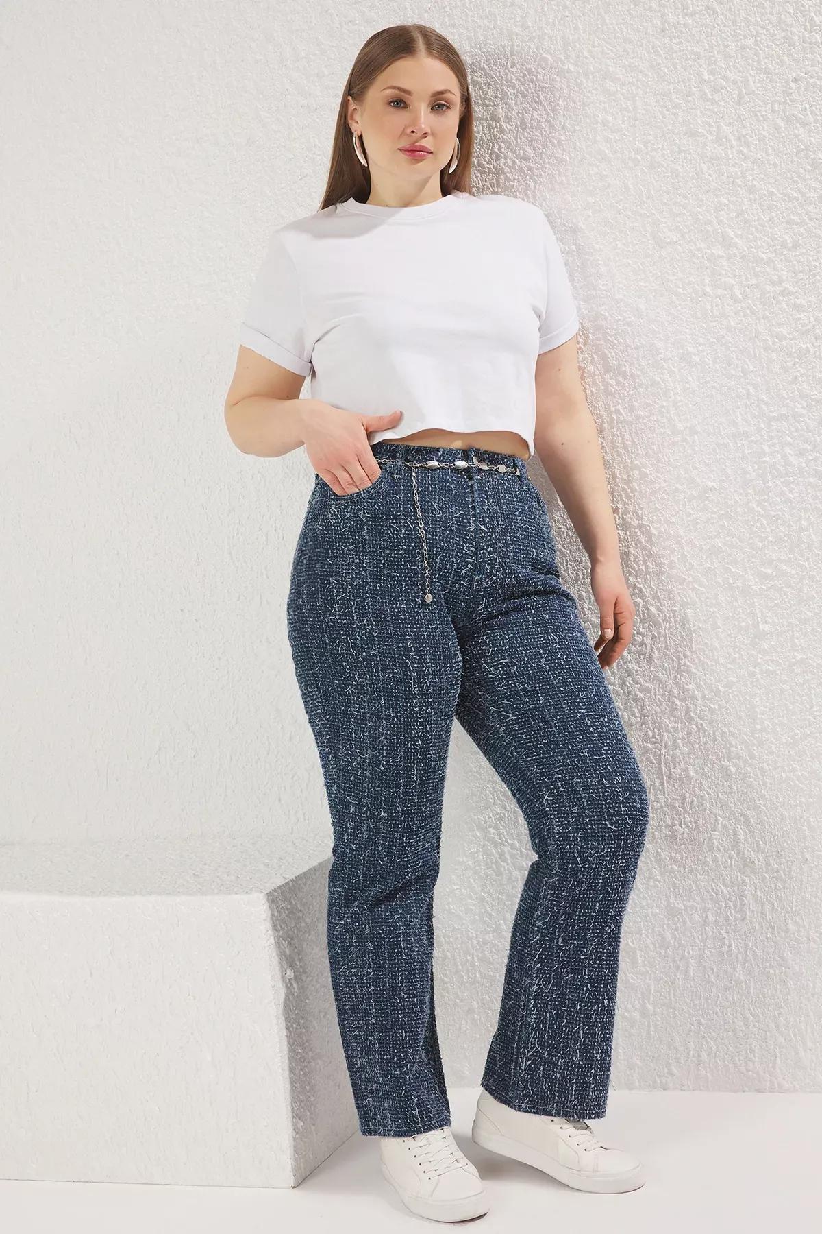 Blue Textured Straight Fit Jeans, , large image number 1