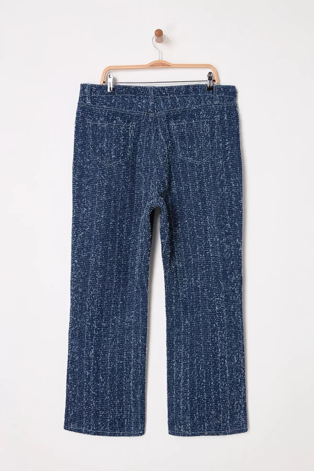 Blue Textured Straight Fit Jeans, , large image number 5