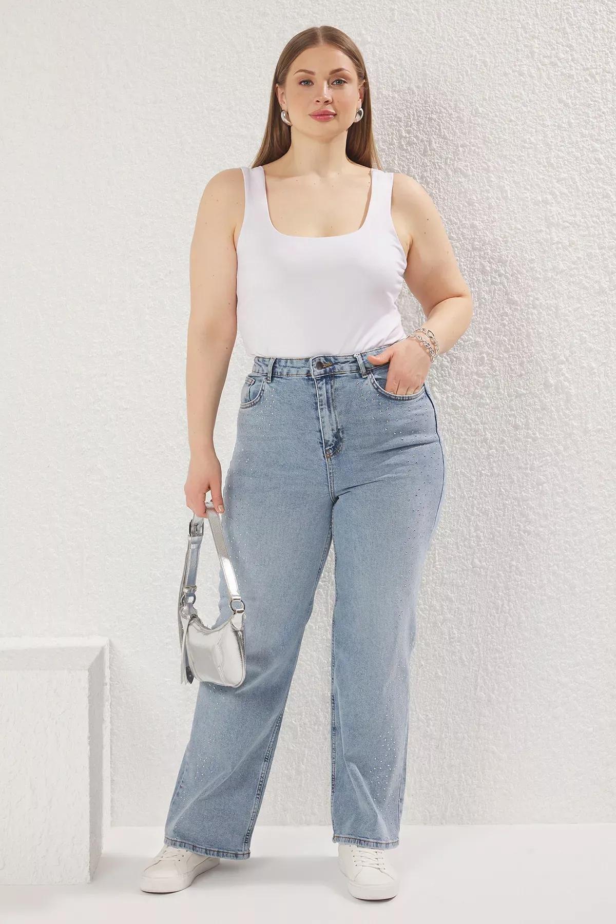 Blue High Waist Plus-Size Wide Leg Jeans, , large image number 0
