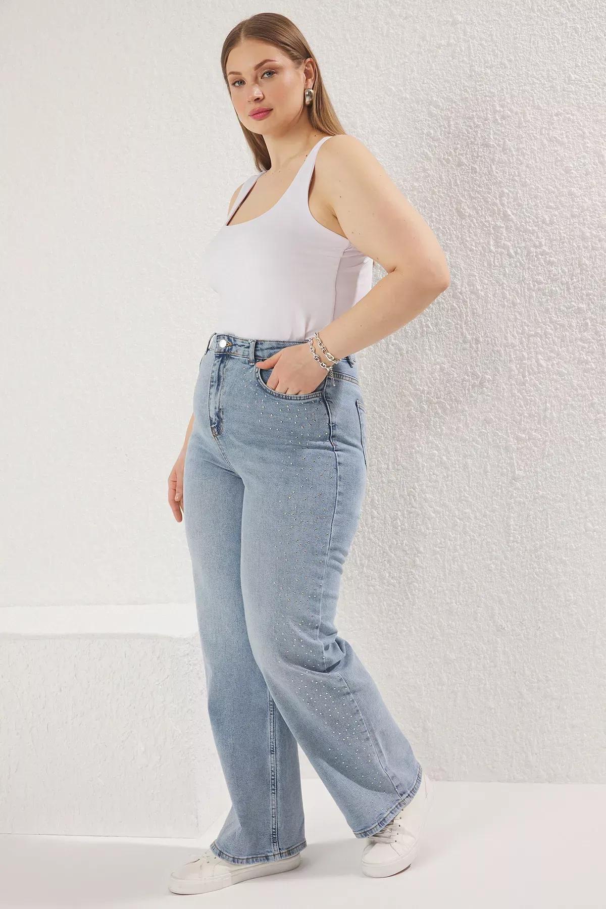 Blue High Waist Plus-Size Wide Leg Jeans, , large image number 1