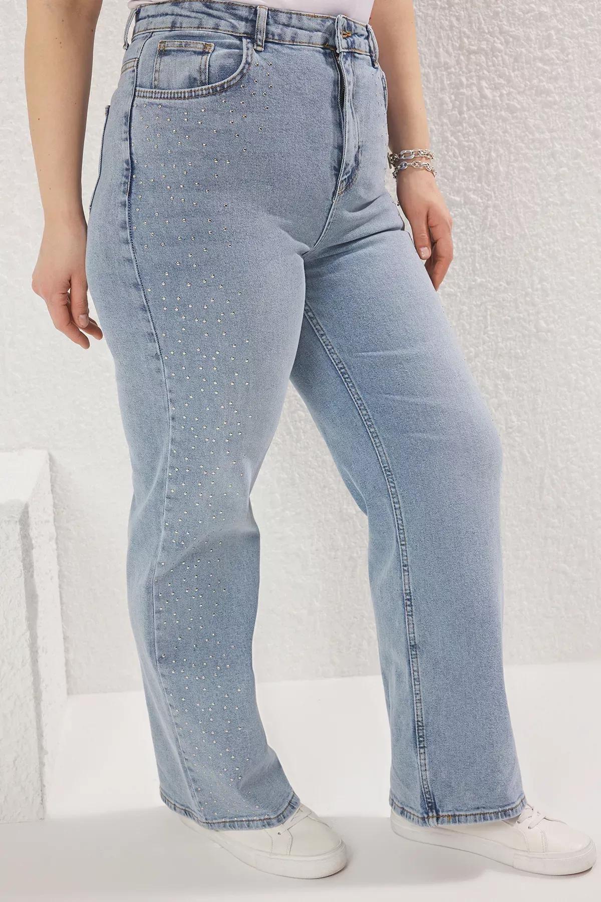Blue High Waist Plus-Size Wide Leg Jeans, , large image number 2