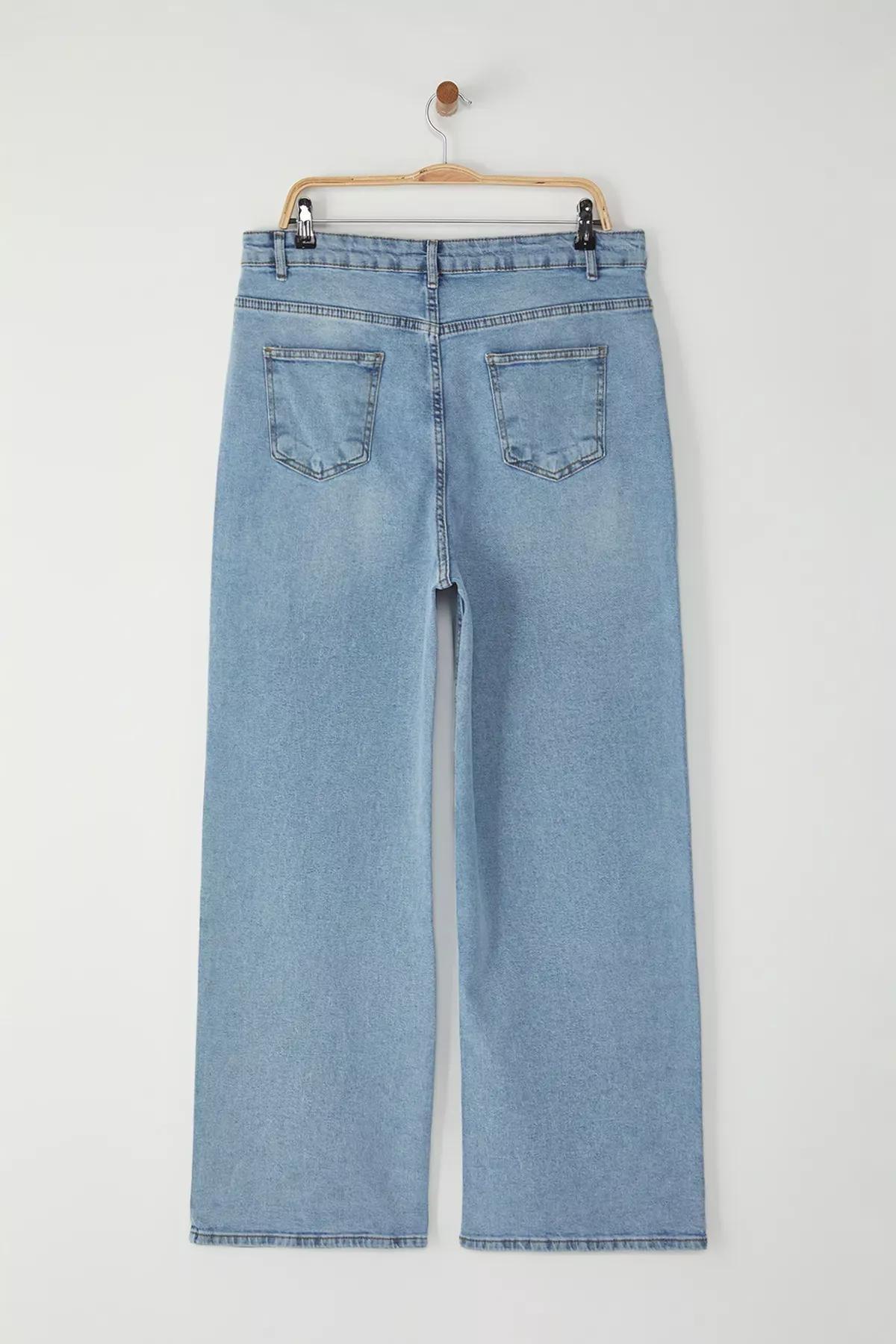 Blue High Waist Plus-Size Wide Leg Jeans, , large image number 5