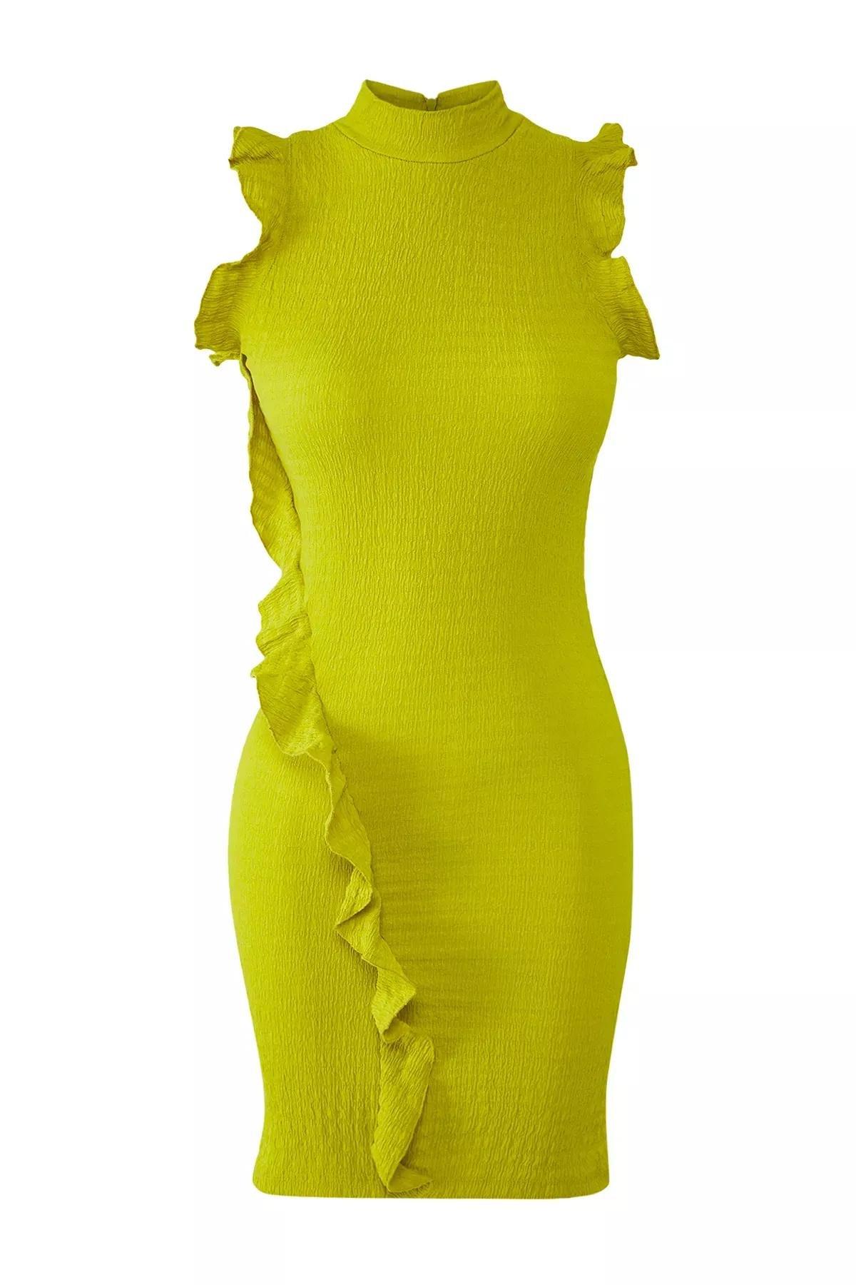 Ruffle Detail Bodycon Mini Dress, OIL GREEN, large image number 0