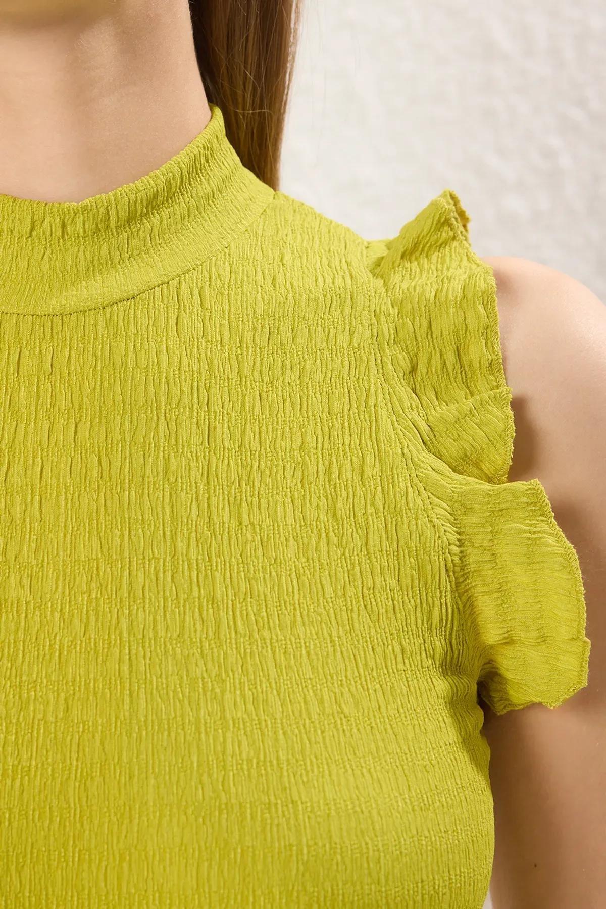 Ruffle Detail Bodycon Mini Dress, OIL GREEN, large image number 3