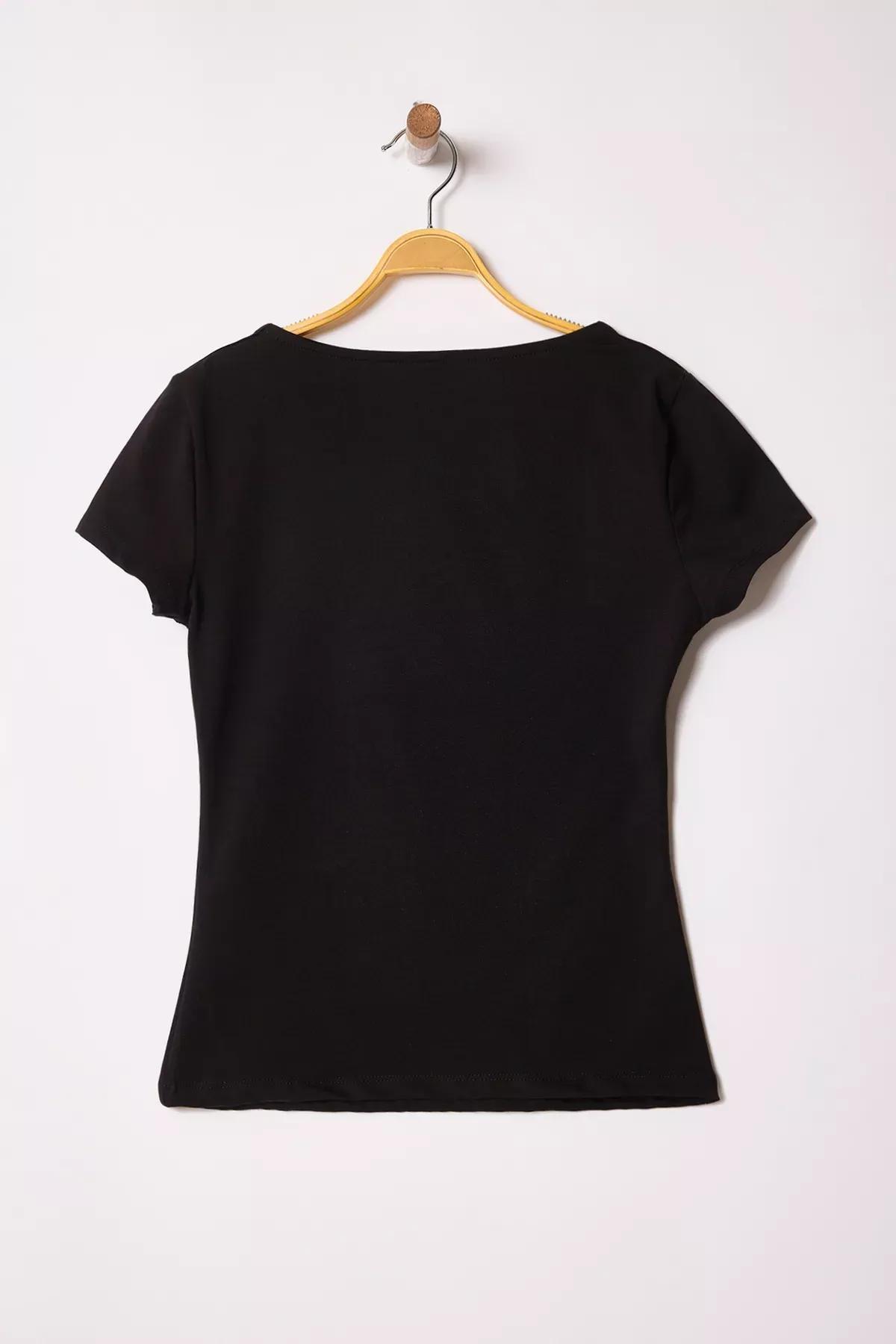 Black Square Neck Smoothing Knit Blouse, , large image number 5