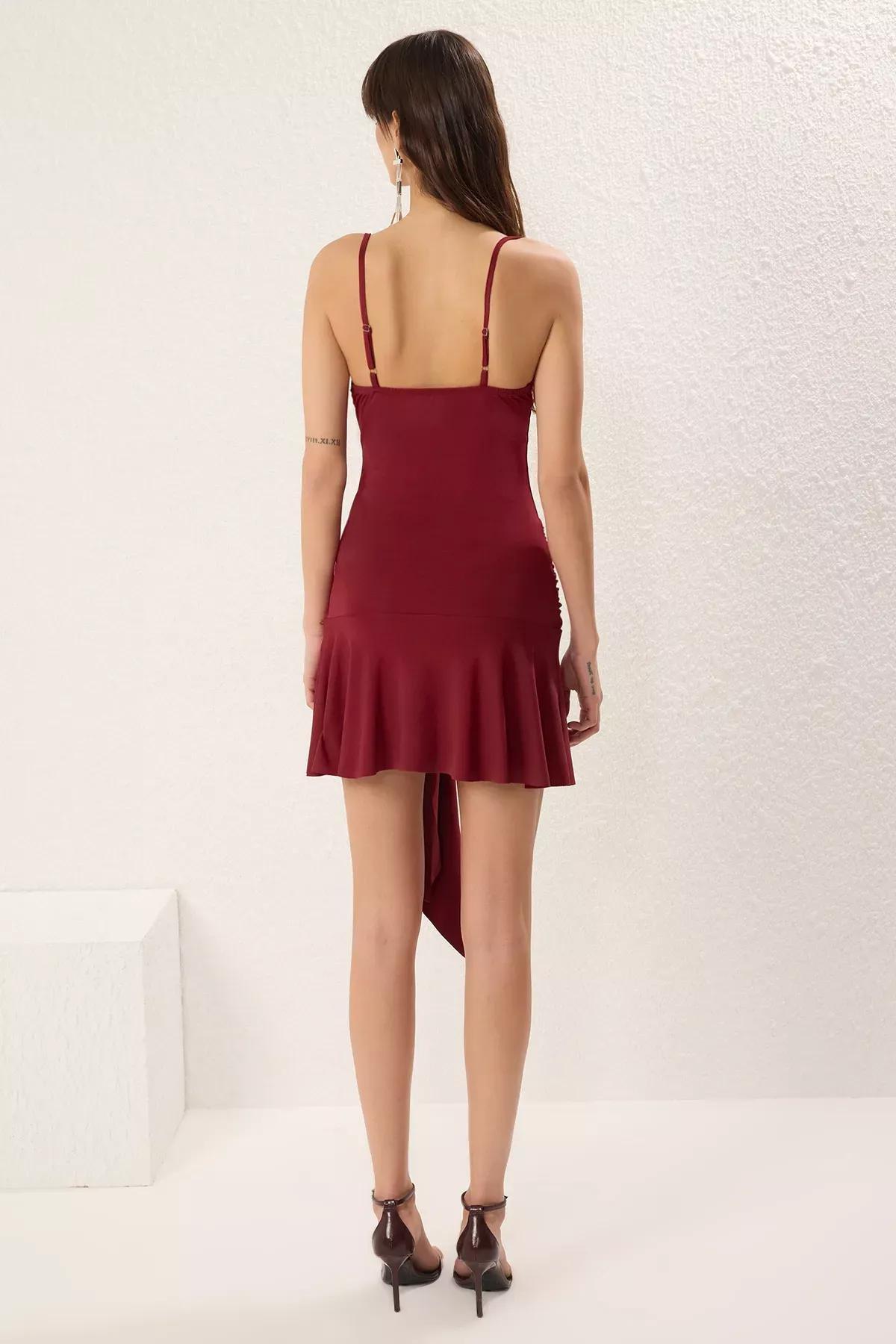 Burgundy Knot Slip Party Dress, Burgundy, large image number 3