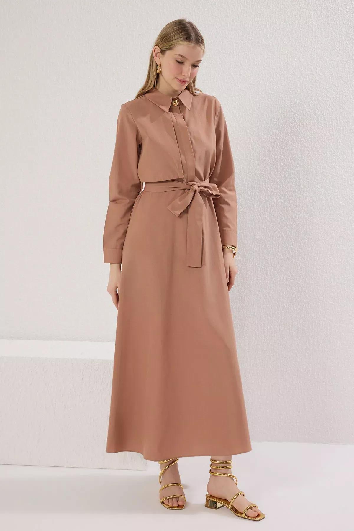 Brown Windbreaker Detail Woven Dress, , large image number 2