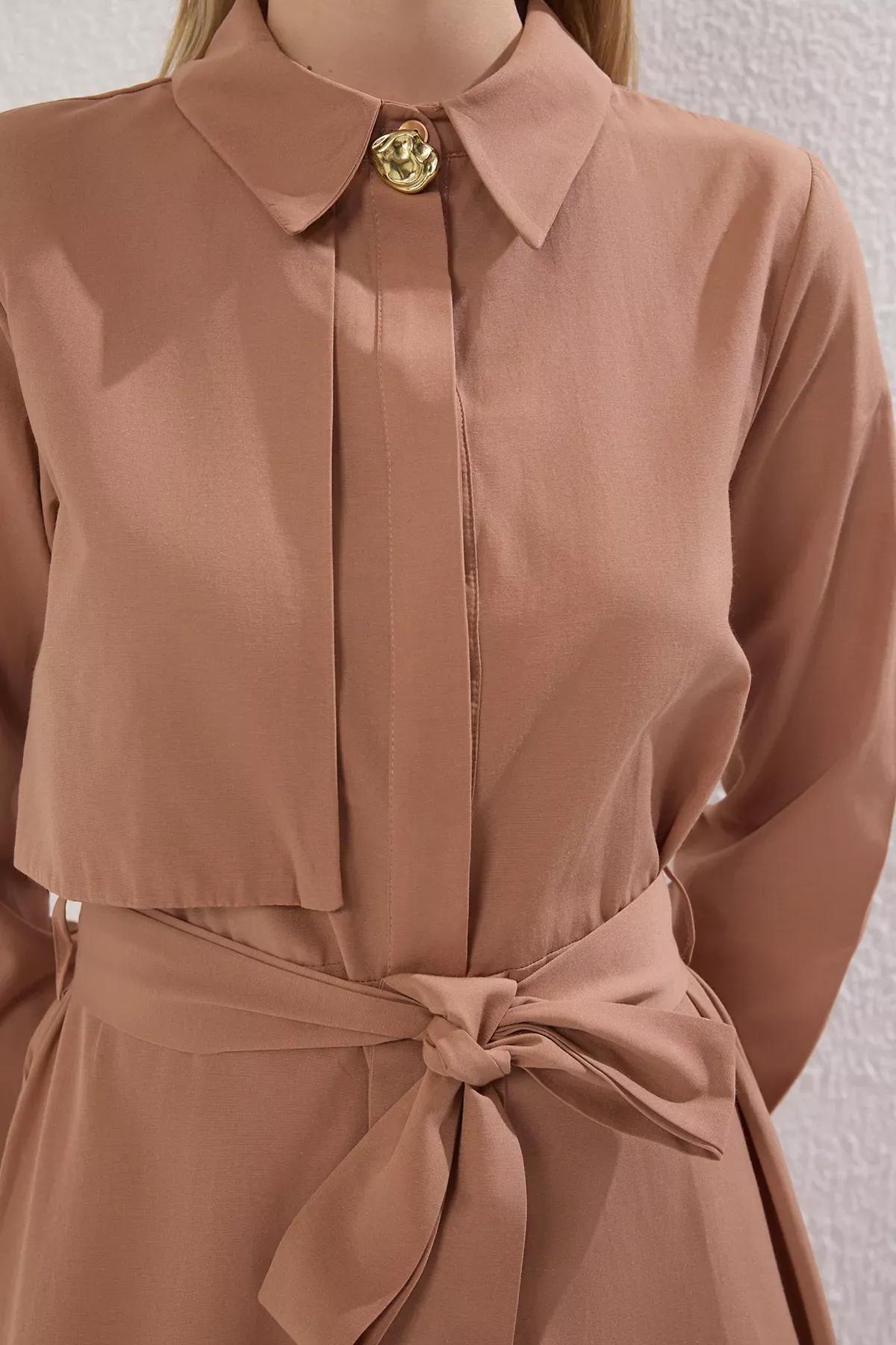 Brown Windbreaker Detail Woven Dress, , large image number 3
