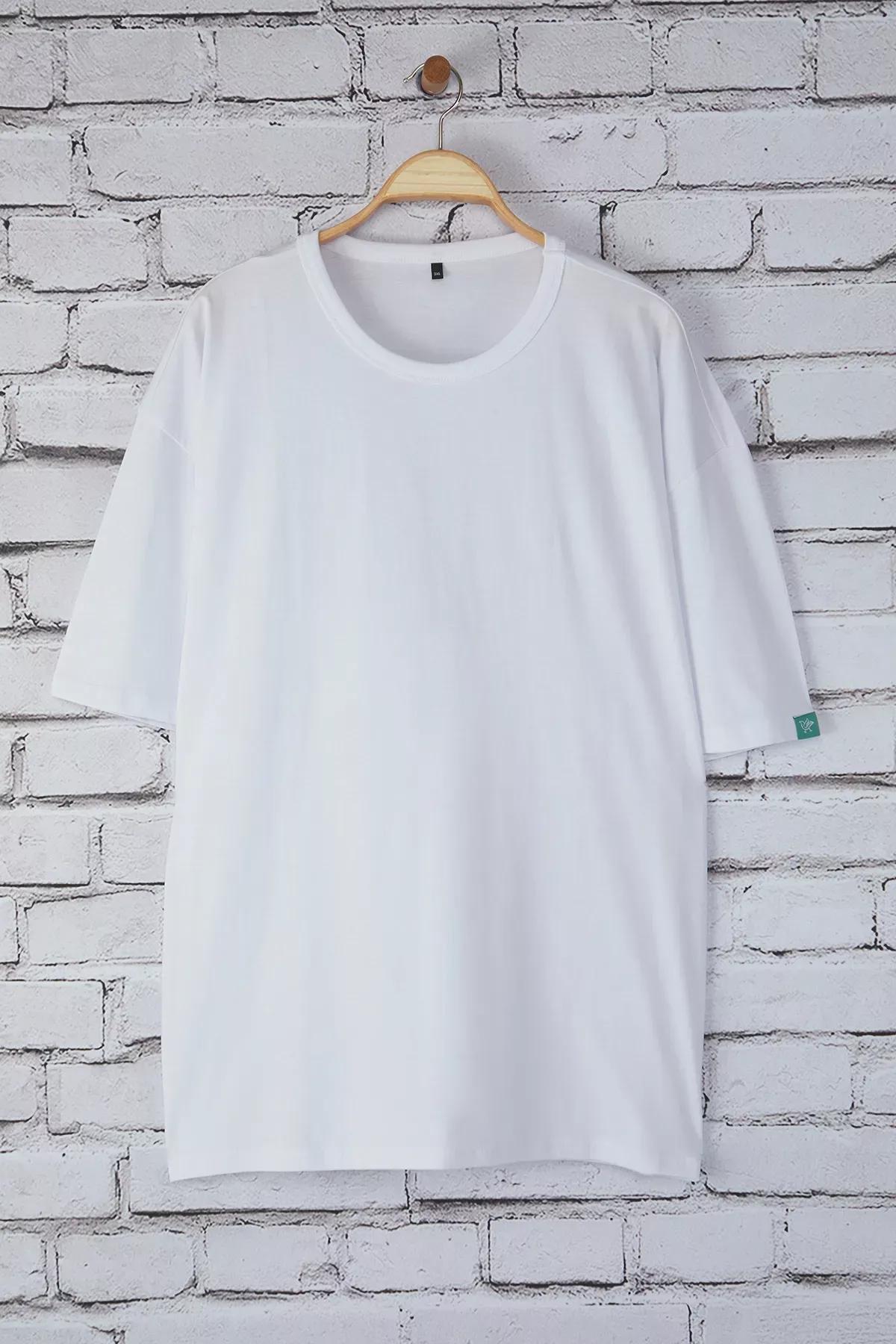 White Plus-Size Oversized Cotton Labelled T-Shirt, White, large image number 0